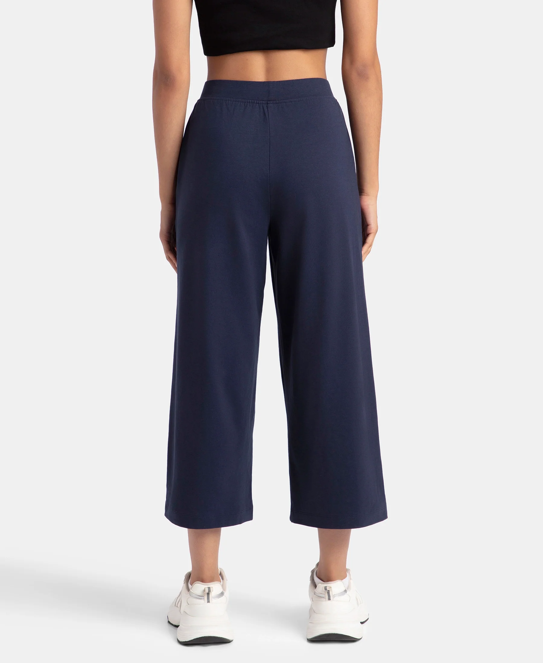 Super Combed Cotton Rich Elastane Stretch Relaxed Fit Culottes - Navy Blazer - Image 3