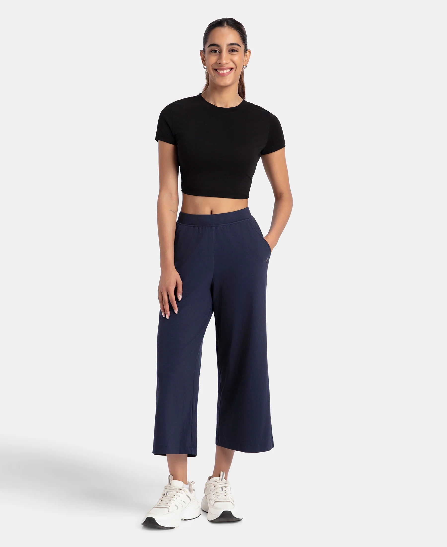 Super Combed Cotton Rich Elastane Stretch Relaxed Fit Culottes - Navy Blazer - Image 4