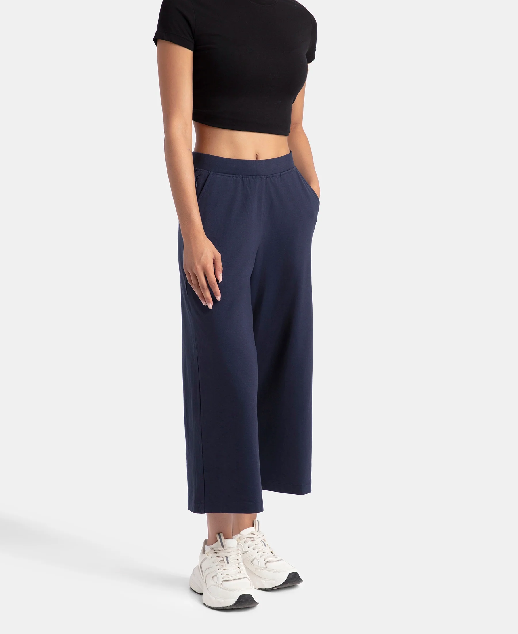 Super Combed Cotton Rich Elastane Stretch Relaxed Fit Culottes - Navy Blazer - Image 5