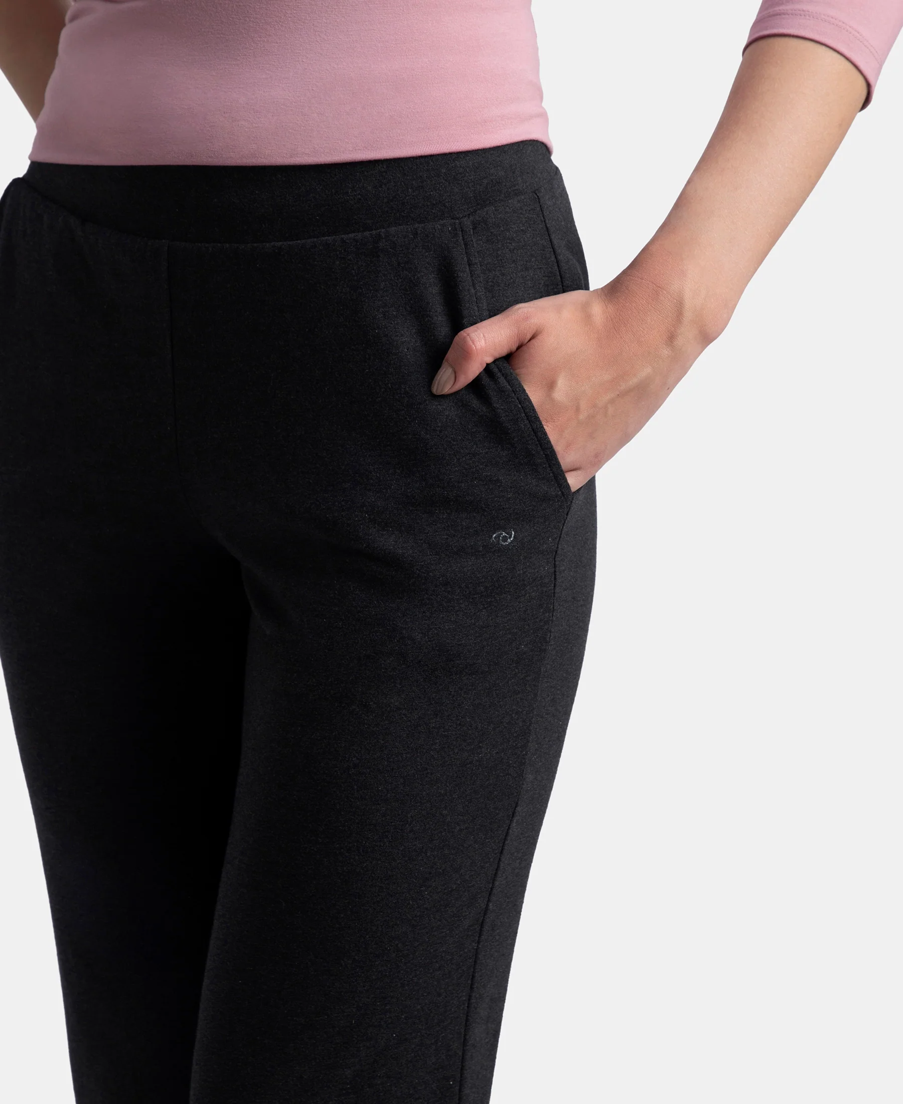 Super Combed Cotton Elastane Stretch Relaxed Fit Trackpants With Side Pockets - Black Melange - Image 7