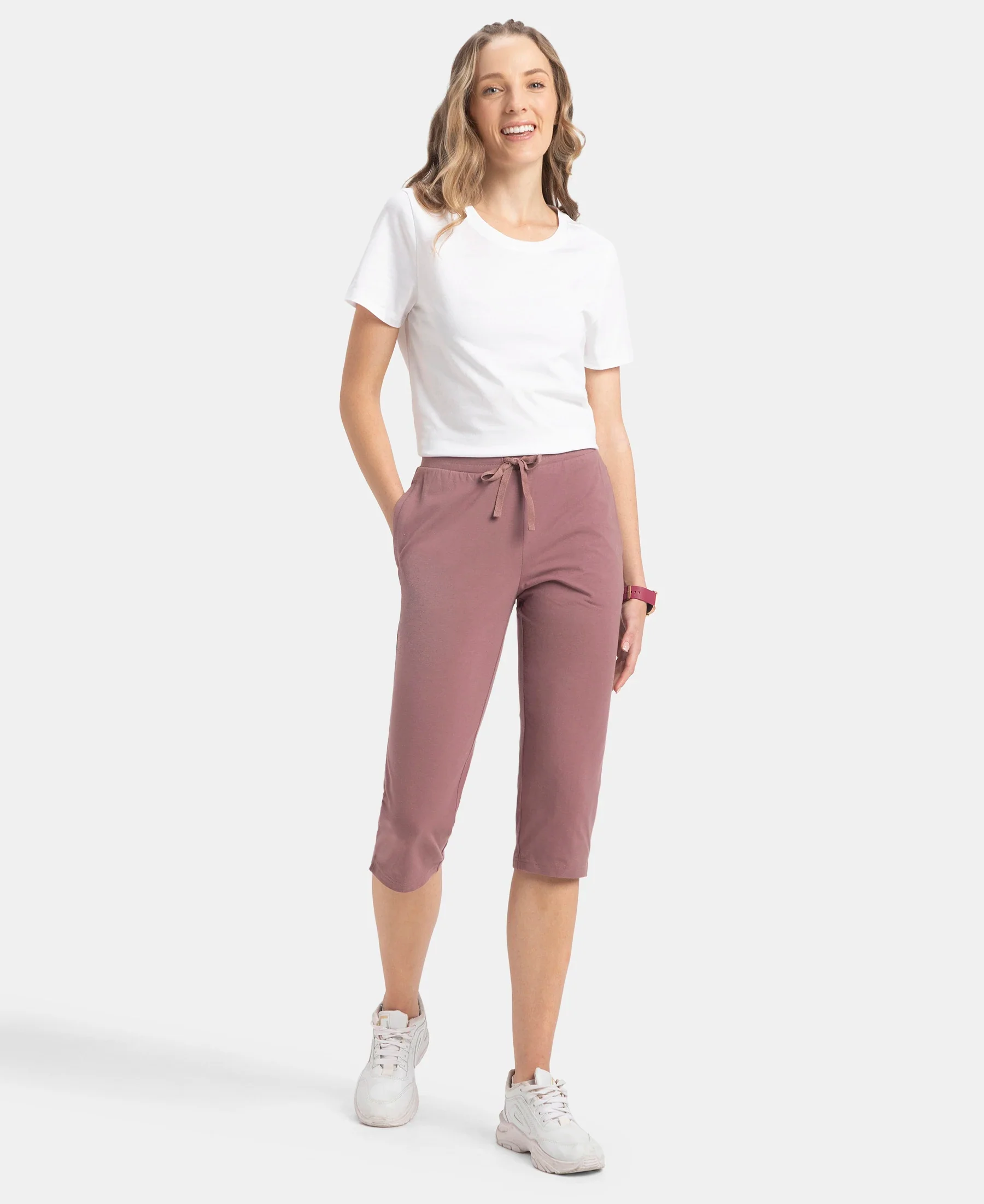 Super Combed Cotton Elastane Stretch Slim Fit Capri with Side Pockets - Burnt Rose - Image 6