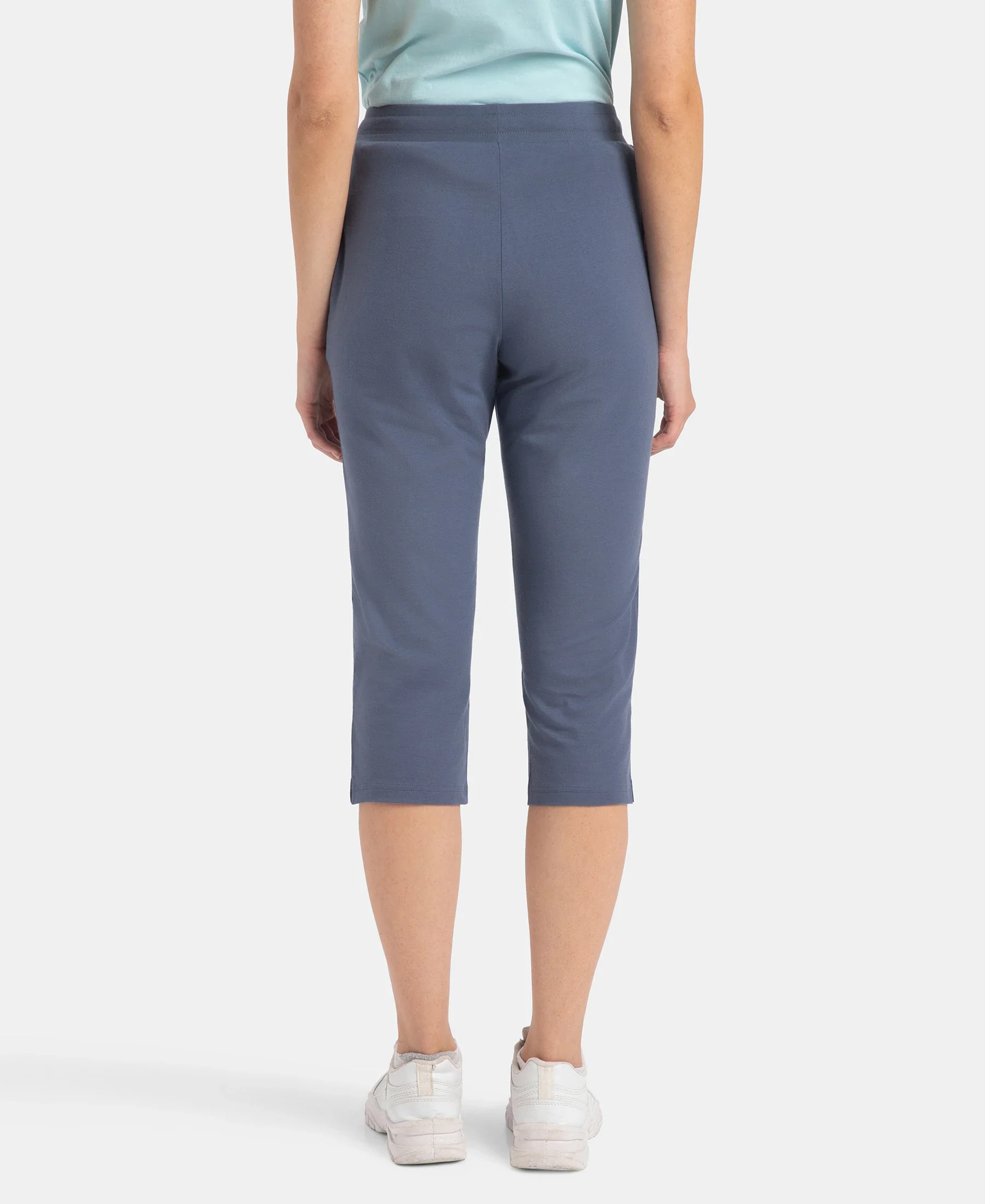 Super Combed Cotton Elastane Stretch Slim Fit Capri with Side Pockets - Mirage Blue - Image 3