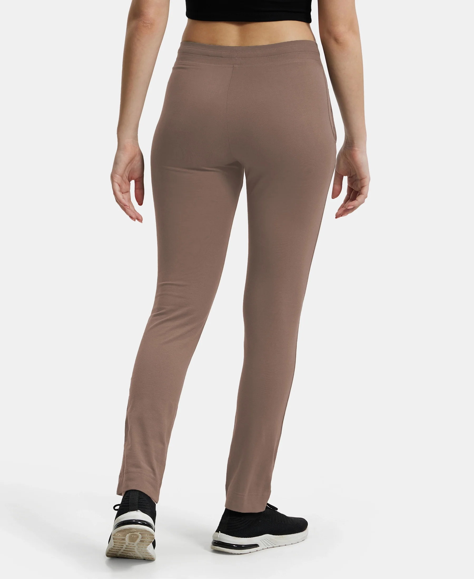Super Combed Cotton Elastane Stretch Slim Fit Trackpants With Side Pockets - Taupe Grey - Image 3