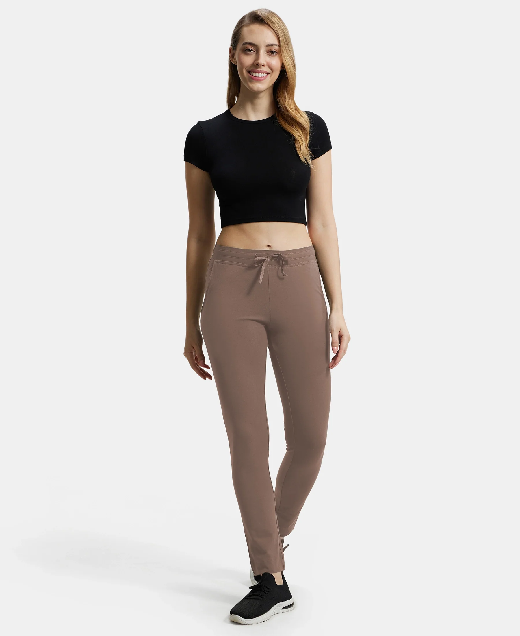Super Combed Cotton Elastane Stretch Slim Fit Trackpants With Side Pockets - Taupe Grey - Image 4