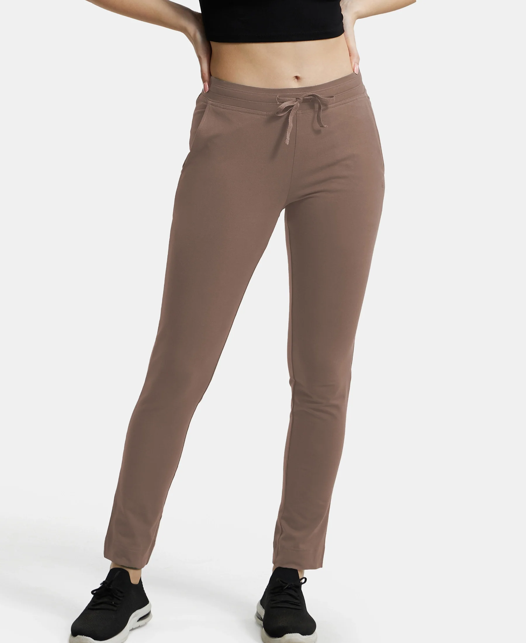 Super Combed Cotton Elastane Stretch Slim Fit Trackpants With Side Pockets - Taupe Grey - Image 5