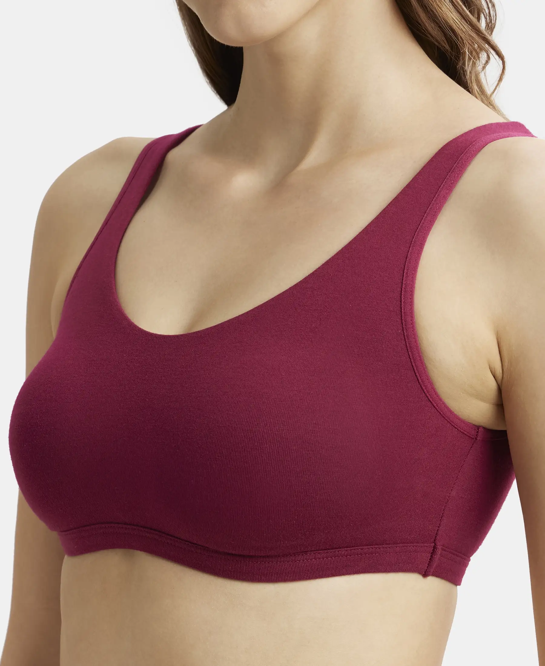 Super Combed Cotton Elastane Stretch Slip On Lounge Bra With StayFresh Treatment - Beet Red - Image 6
