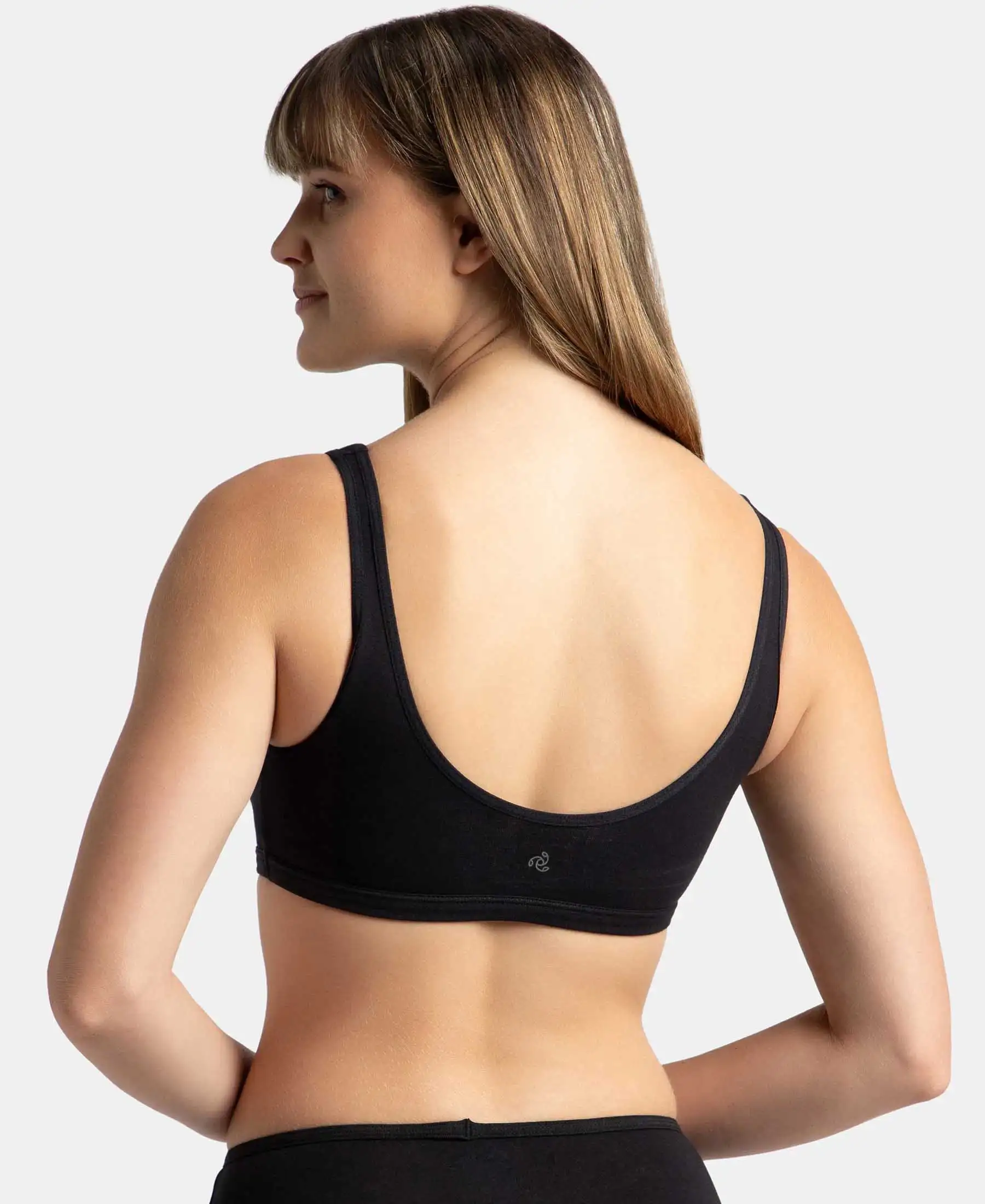 Super Combed Cotton Elastane Stretch Slip On Lounge Bra With StayFresh Treatment - Black - Image 3