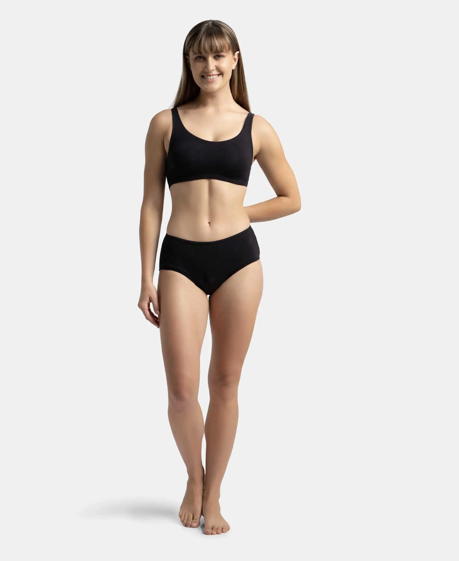 Super Combed Cotton Elastane Stretch Slip On Lounge Bra With StayFresh Treatment - Black - Image 4