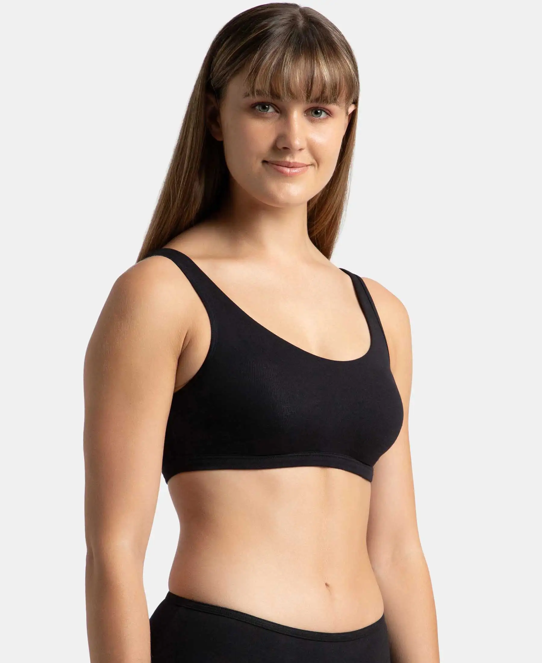 Super Combed Cotton Elastane Stretch Slip On Lounge Bra With StayFresh Treatment - Black - Image 6