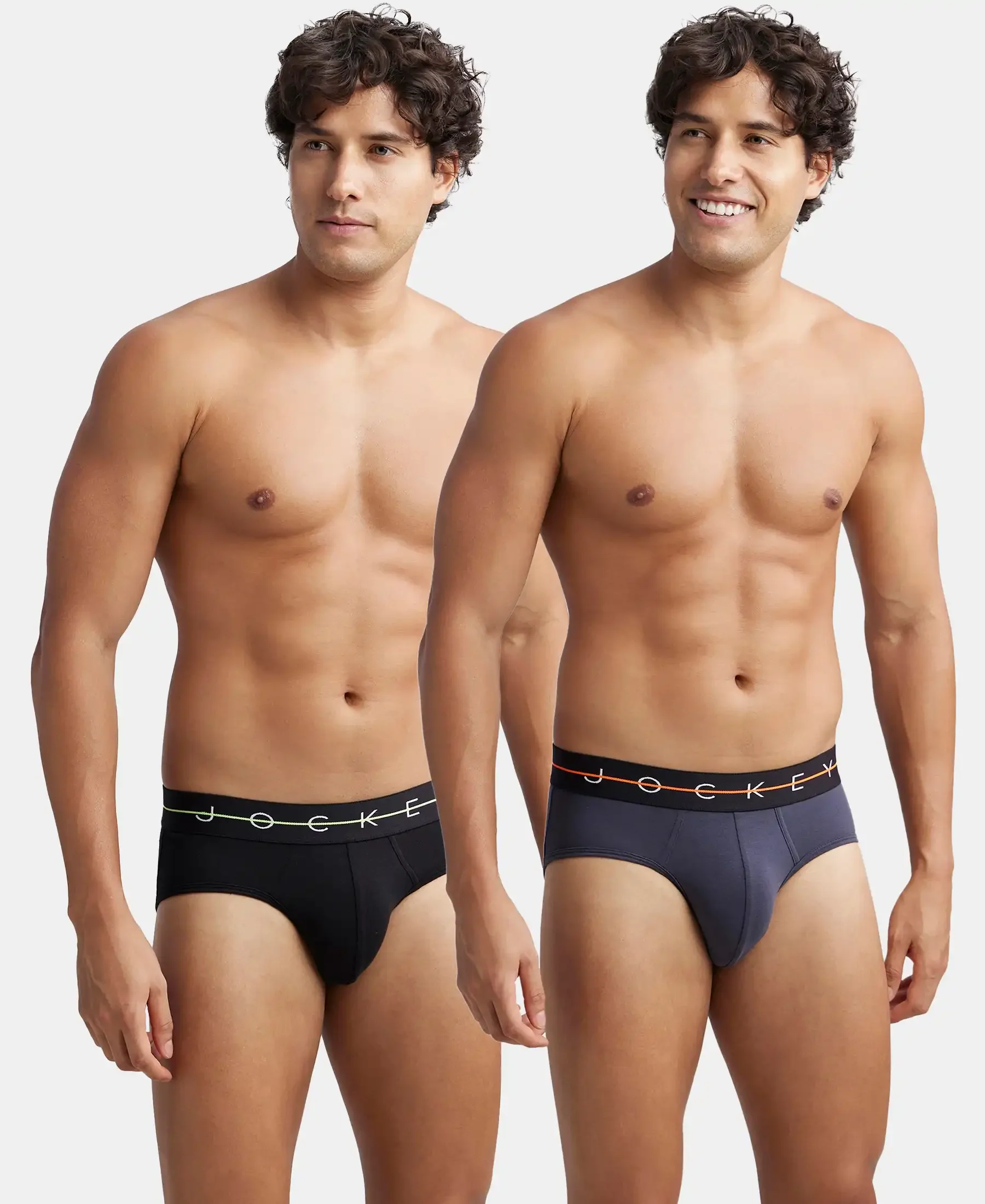 Super Combed Cotton Elastane Stretch Solid Brief with Ultrasoft Waistband - Black & Graphite (Pack of 2) - Image 5