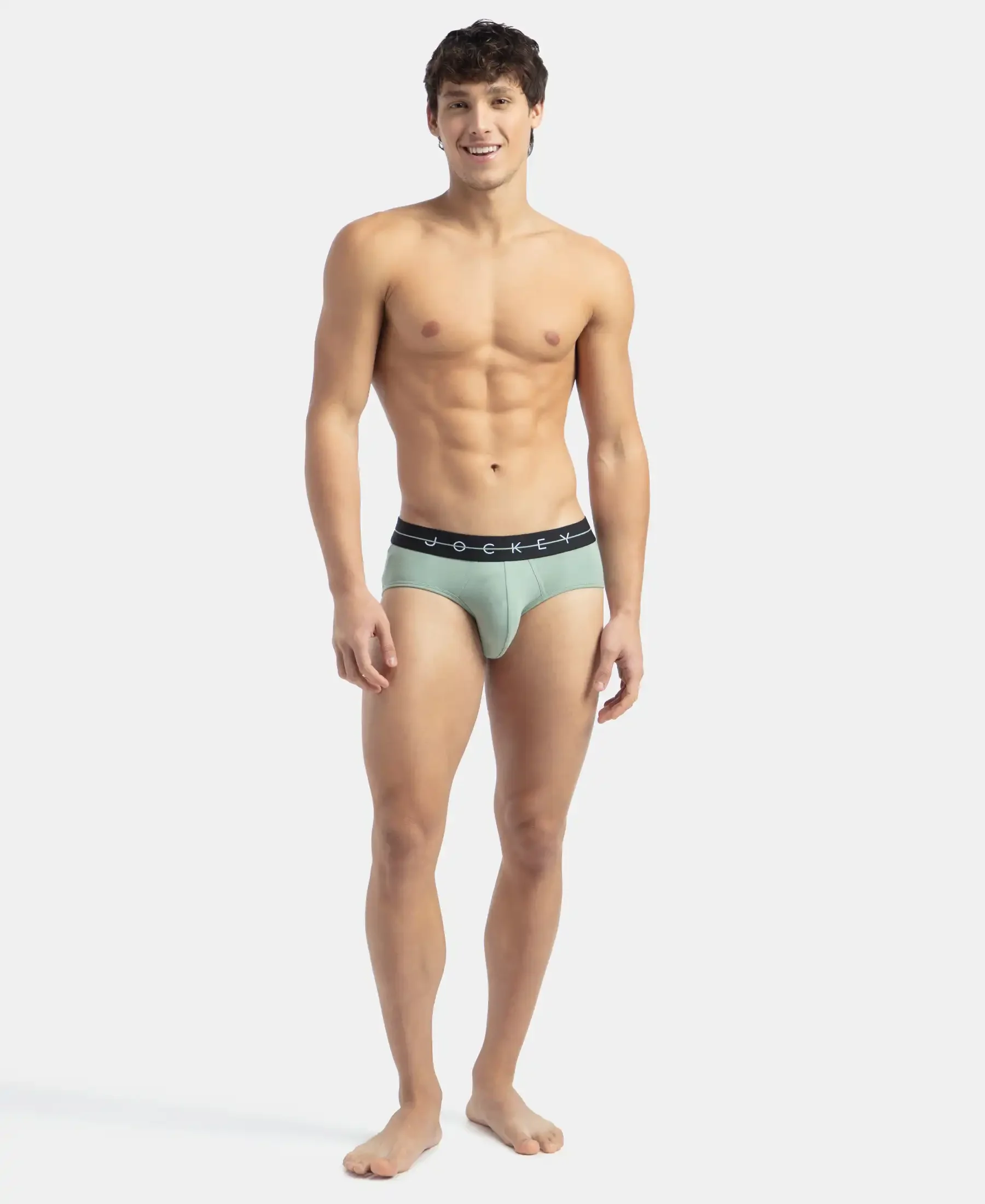Super Combed Cotton Elastane Stretch Solid Brief with Ultrasoft Waistband - Black & Iceberg Green (Pack of 2) - Image 9