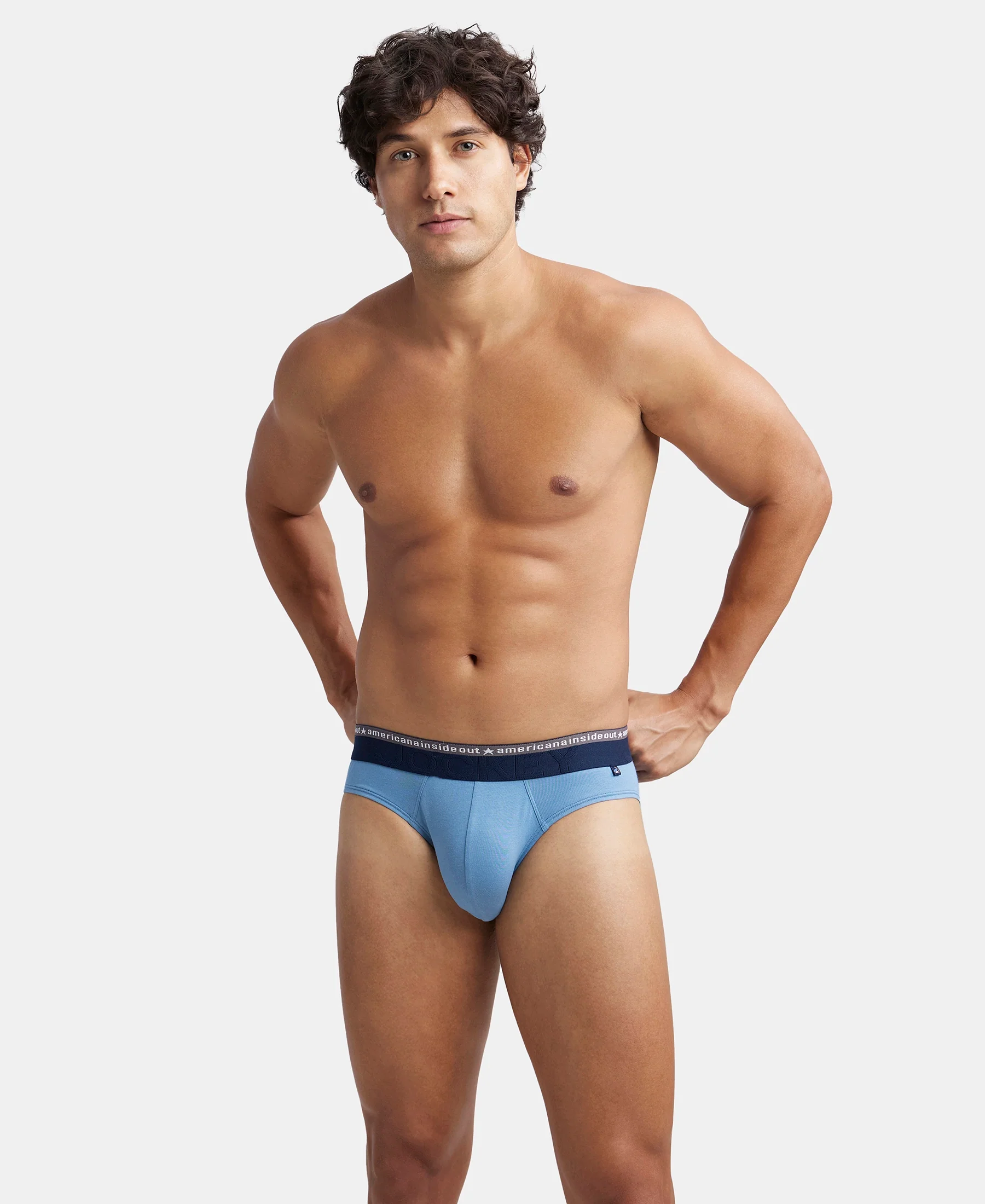 Super Combed Cotton Elastane Stretch Solid Brief with Ultrasoft Waistband - Blue Heaven - Image 5