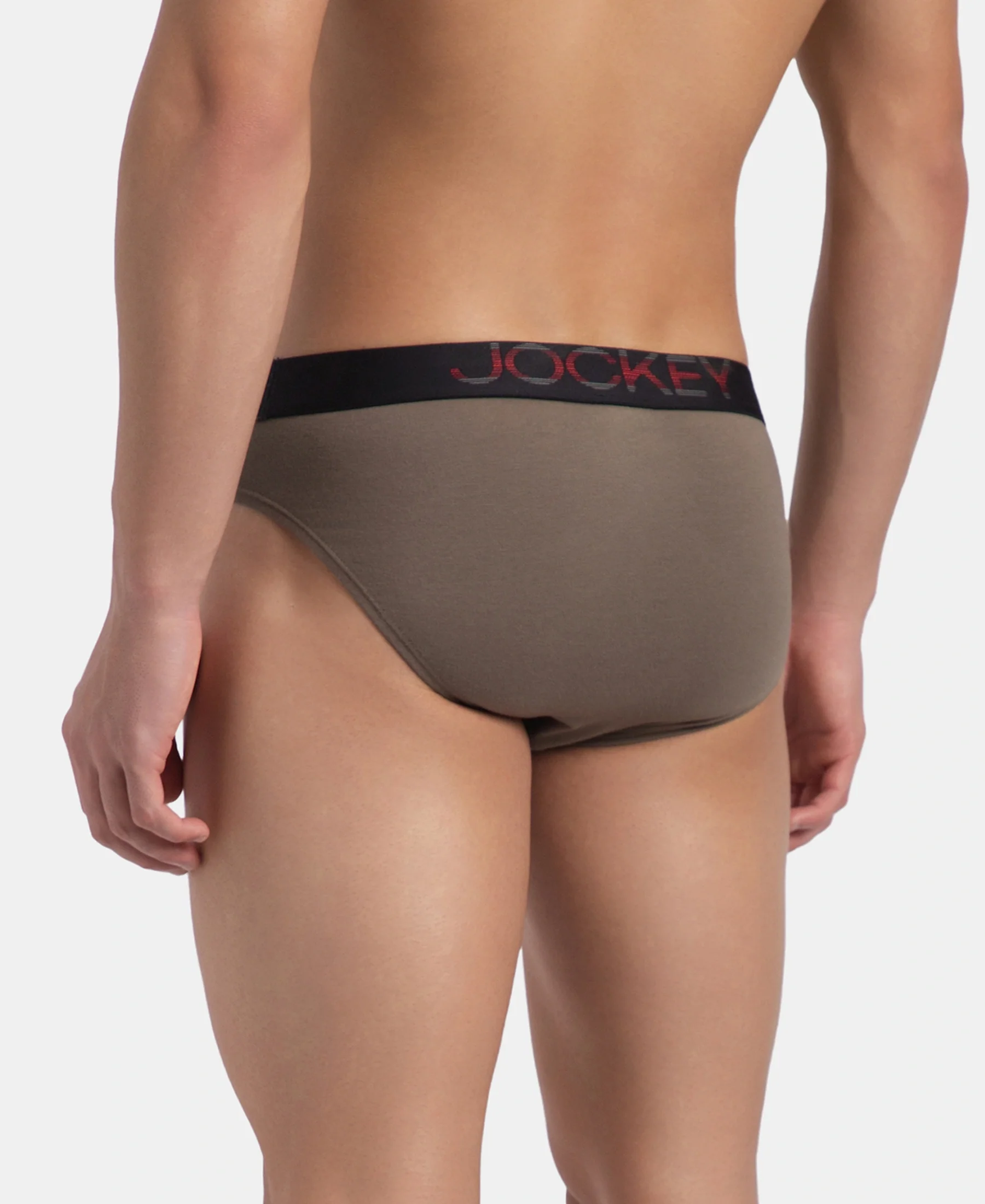 Super Combed Cotton Elastane Stretch Solid Brief with Ultrasoft Waistband - Dark Khaki - Image 3