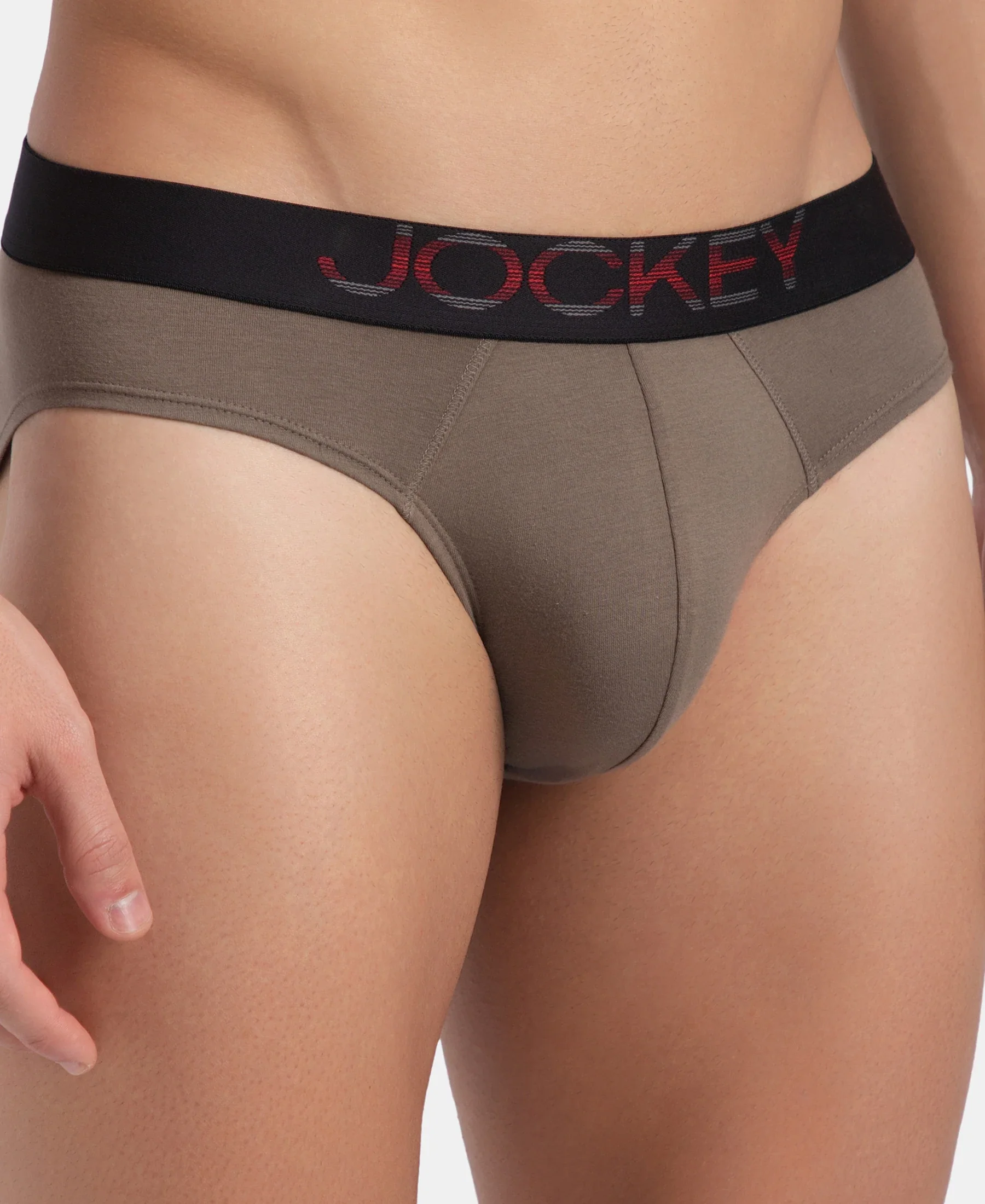 Super Combed Cotton Elastane Stretch Solid Brief with Ultrasoft Waistband - Dark Khaki - Image 7