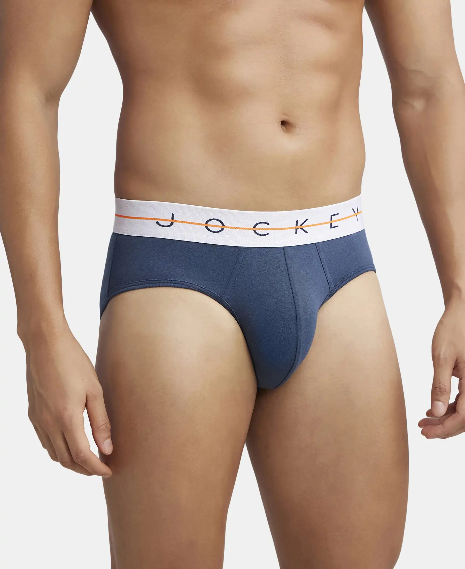 Super Combed Cotton Elastane Stretch Solid Brief with Ultrasoft Waistband - Mid Night Navy & Monument (Pack of 2) - Image 4