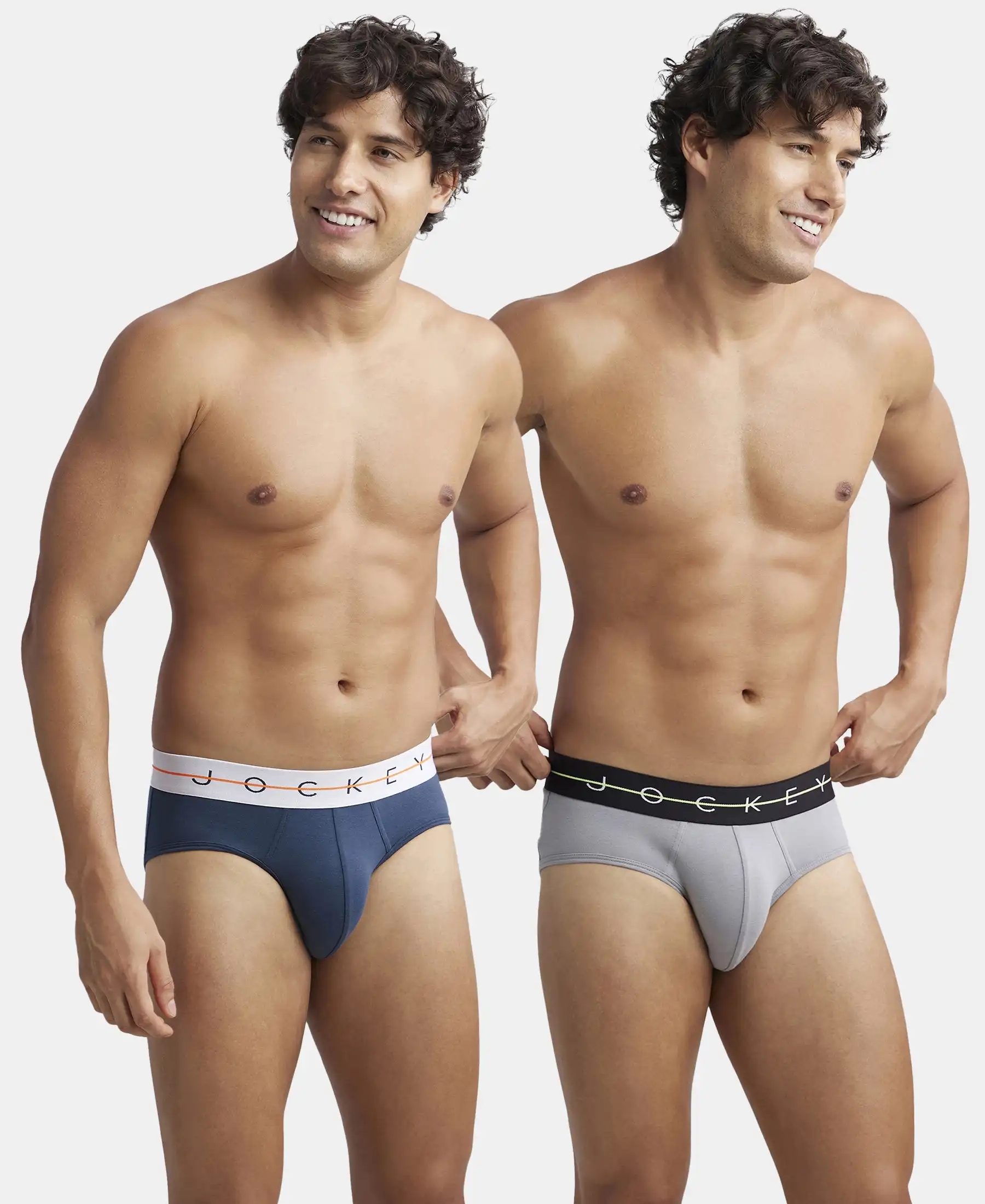 Super Combed Cotton Elastane Stretch Solid Brief with Ultrasoft Waistband - Mid Night Navy & Monument (Pack of 2) - Image 5
