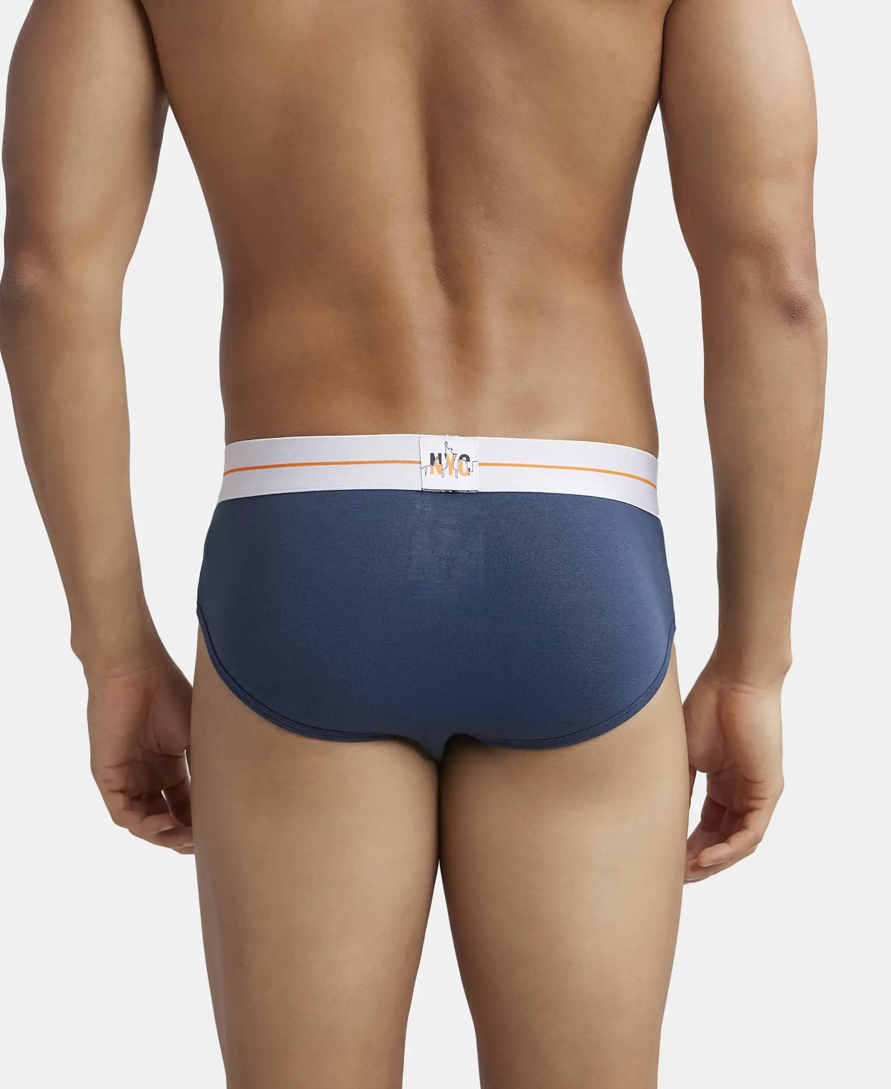 Super Combed Cotton Elastane Stretch Solid Brief with Ultrasoft Waistband - Mid Night Navy & Monument (Pack of 2) - Image 7