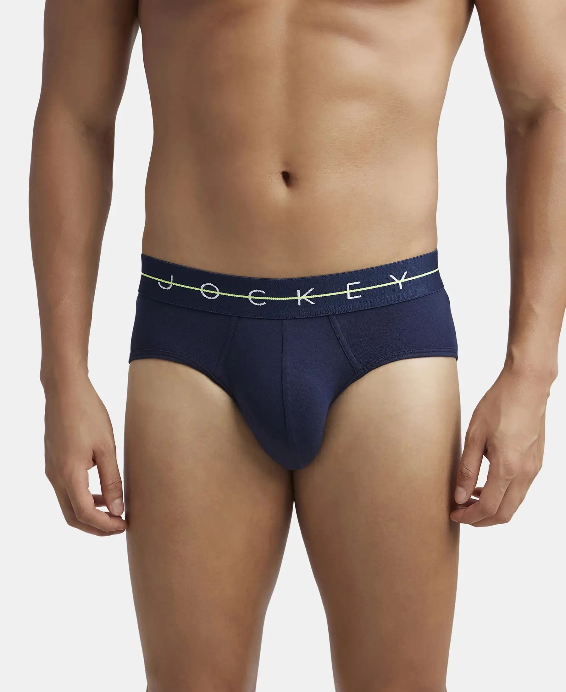 Super Combed Cotton Elastane Stretch Solid Brief with Ultrasoft Waistband - Navy & Black (Pack of 2) - Image 3
