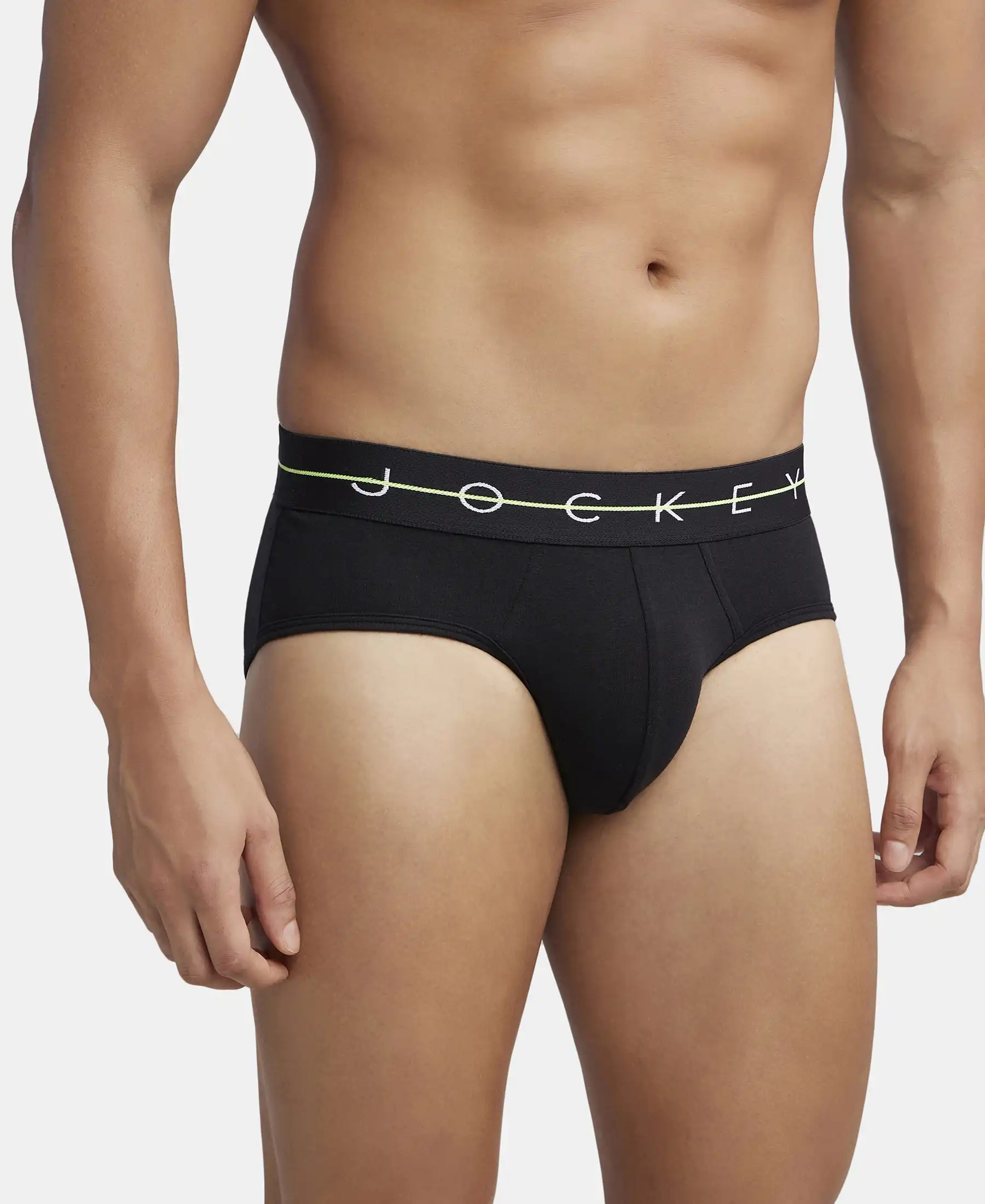Super Combed Cotton Elastane Stretch Solid Brief with Ultrasoft Waistband - Navy & Black (Pack of 2) - Image 4