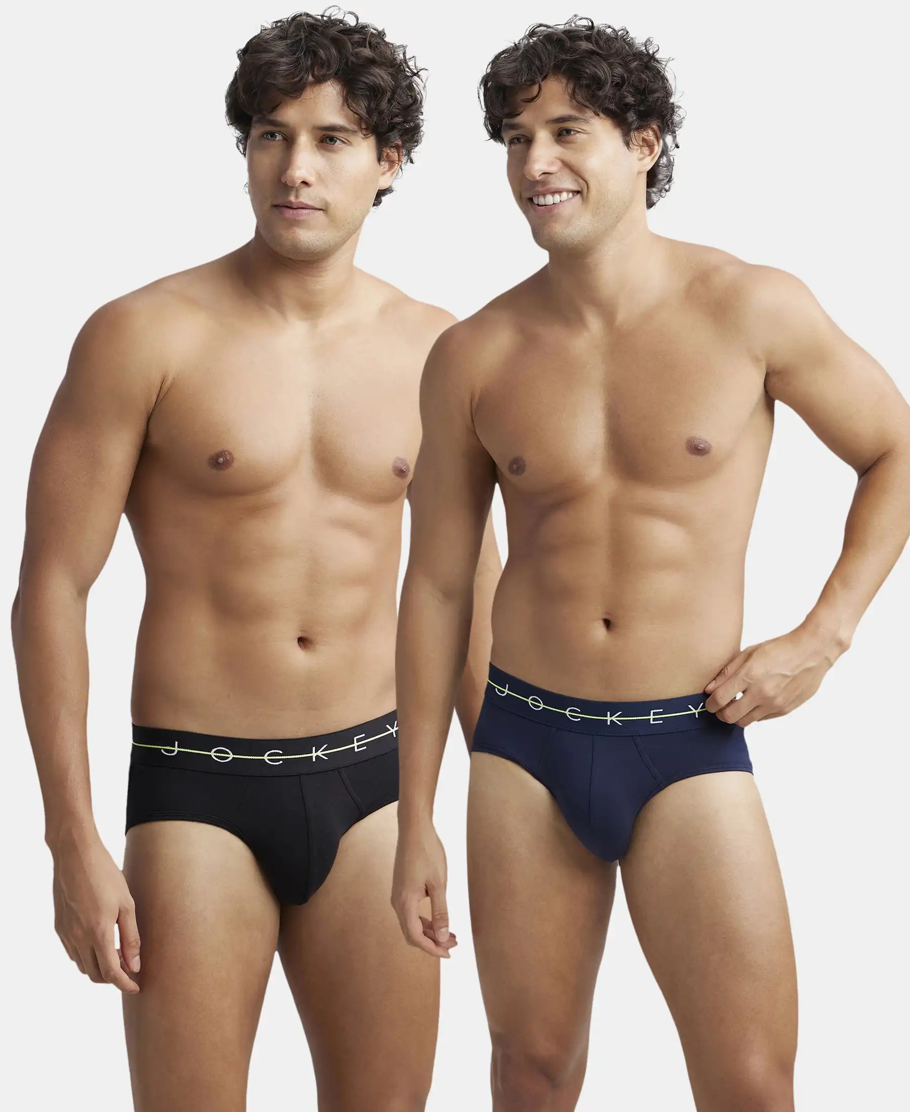 Super Combed Cotton Elastane Stretch Solid Brief with Ultrasoft Waistband - Navy & Black (Pack of 2) - Image 5