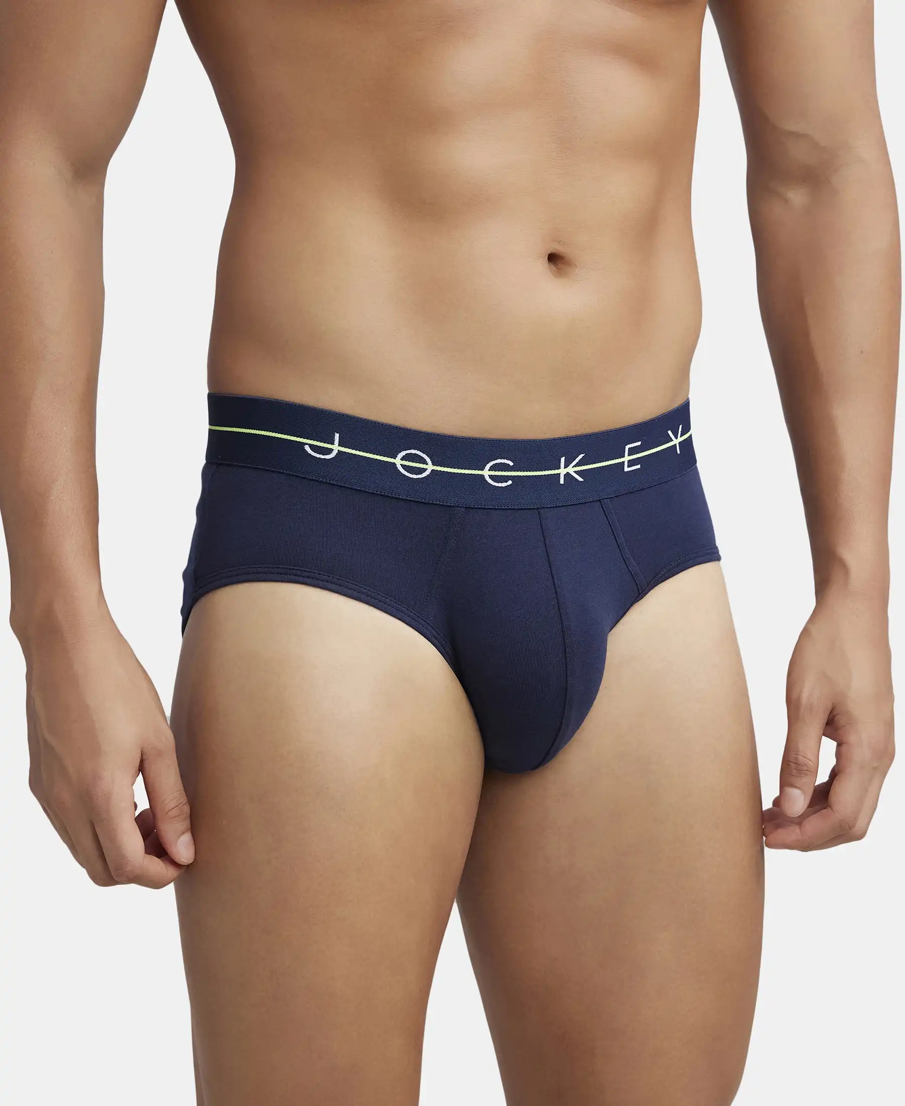 Super Combed Cotton Elastane Stretch Solid Brief with Ultrasoft Waistband - Navy & Black (Pack of 2) - Image 6