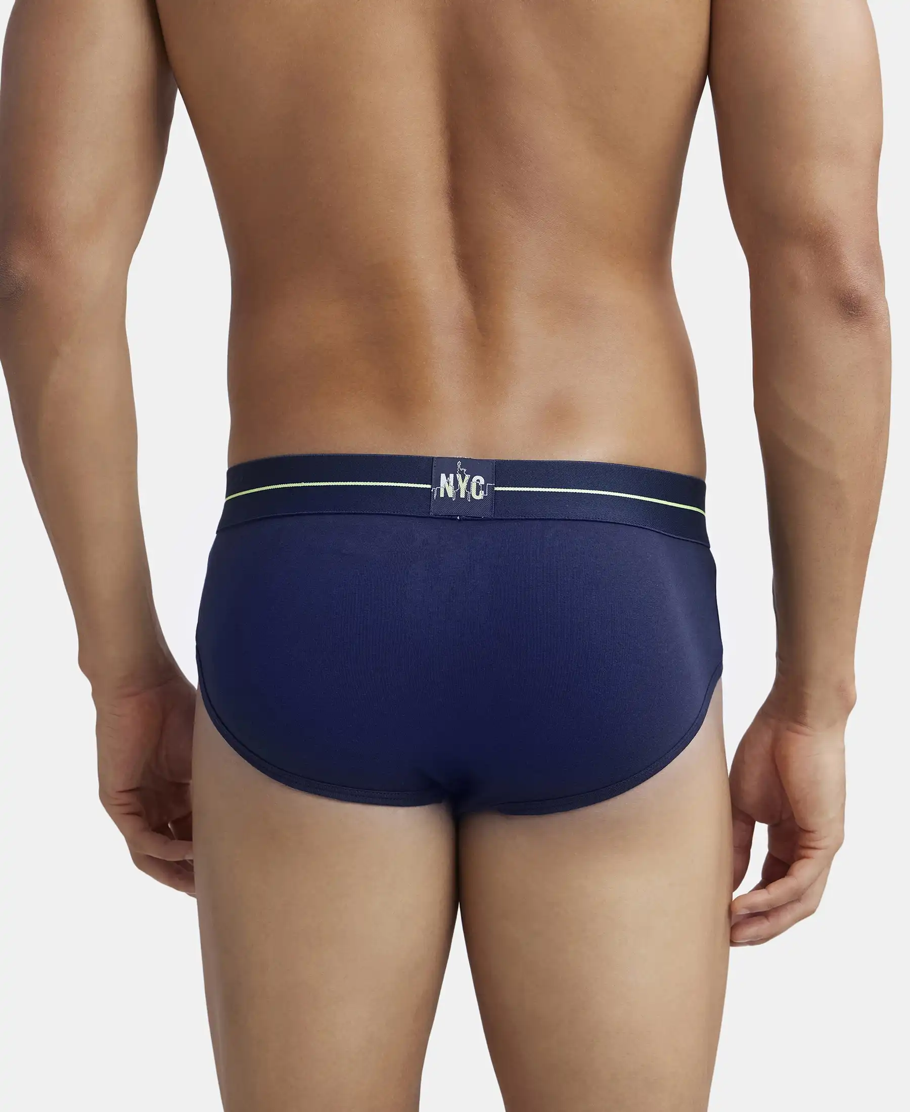 Super Combed Cotton Elastane Stretch Solid Brief with Ultrasoft Waistband - Navy & Black (Pack of 2) - Image 8