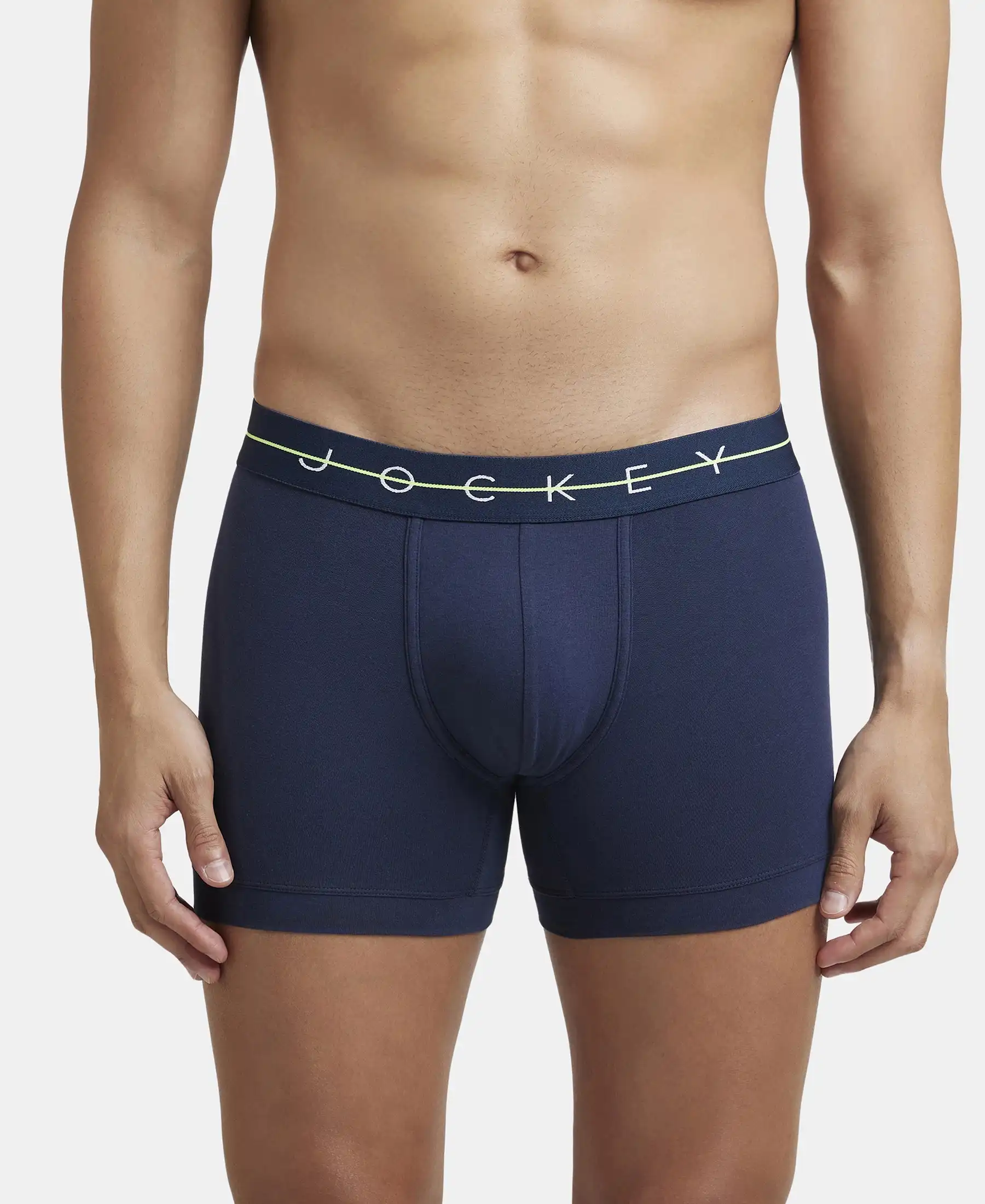 Super Combed Cotton Elastane Stretch Solid Trunk with Ultrasoft Waistband - Navy & Black (Pack of 2) - Image 3