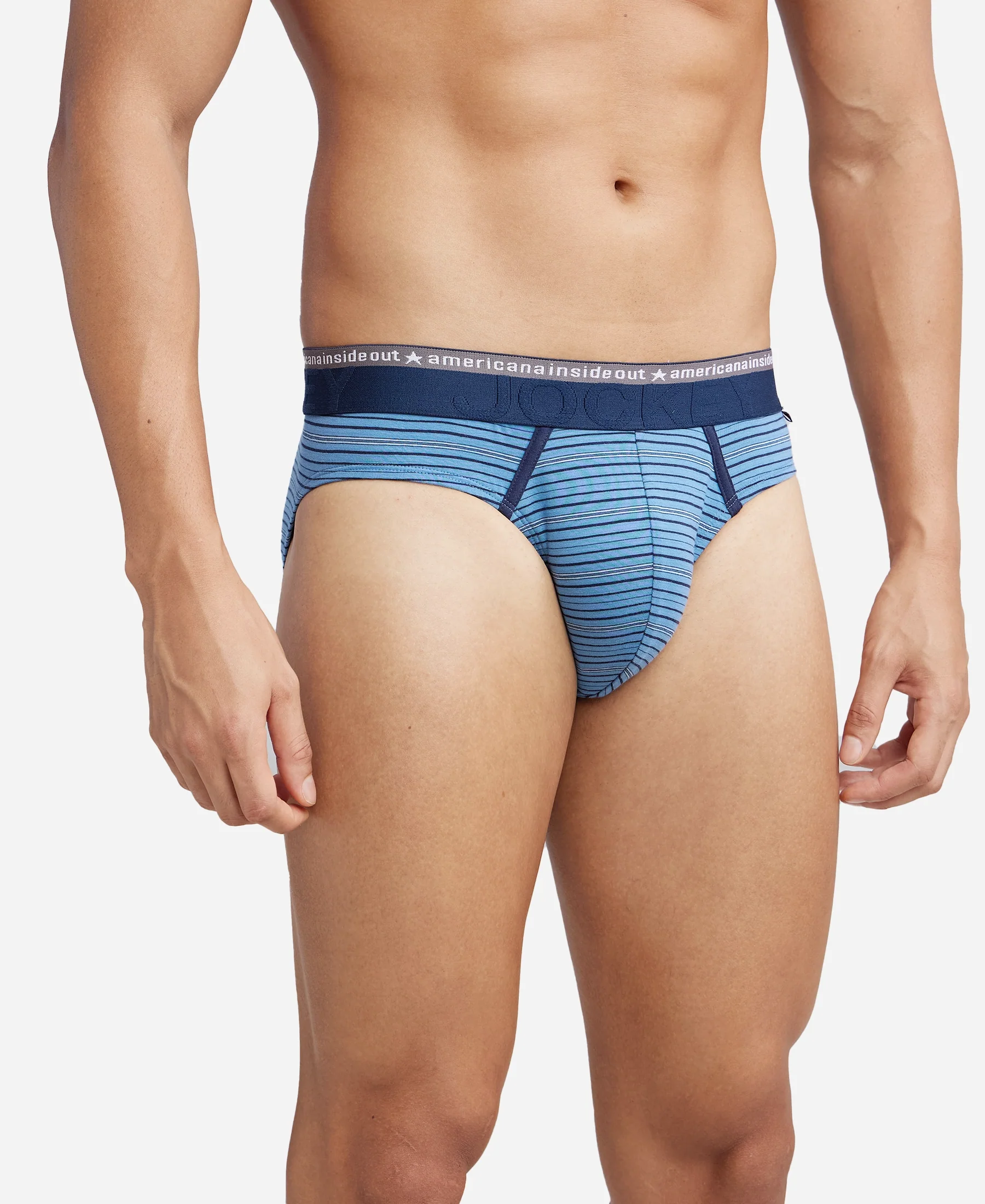Super Combed Cotton Elastane Stretch Striped Brief with Ultrasoft Waistband - Blue Heaven - Image 2