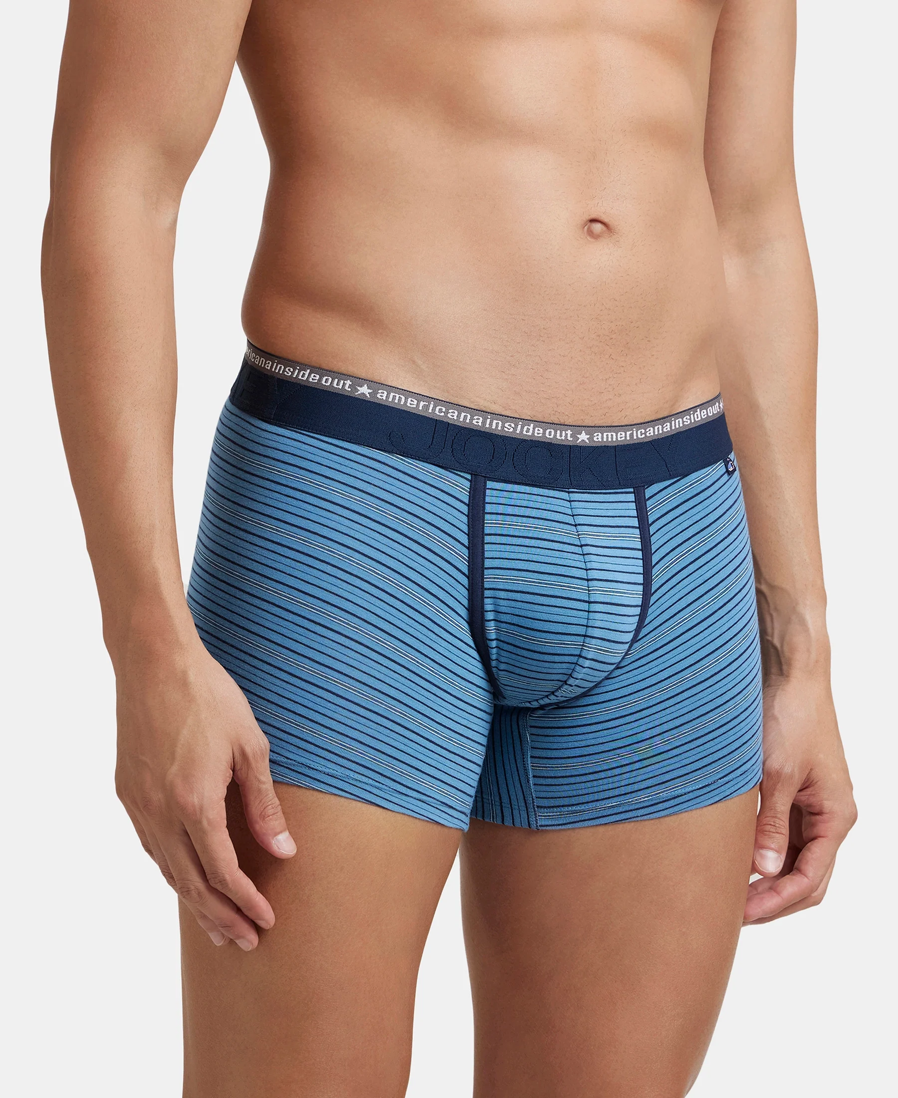 Super Combed Cotton Elastane Stretch Stripe Trunk with Ultrasoft Waistband - Blue Heaven - Image 2