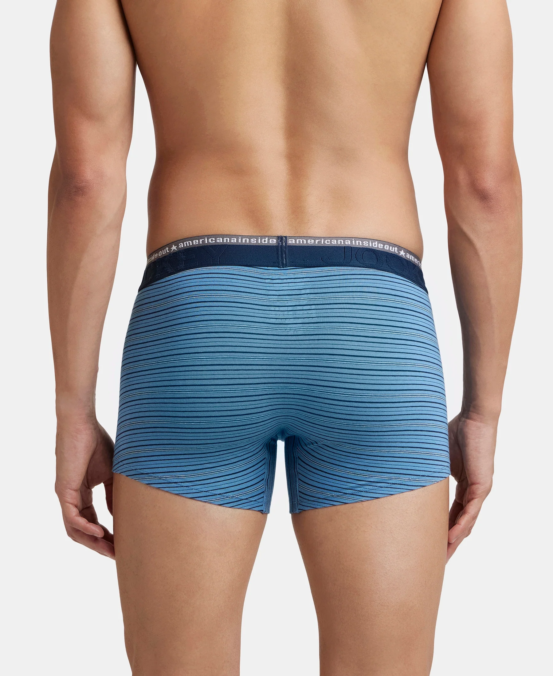 Super Combed Cotton Elastane Stretch Stripe Trunk with Ultrasoft Waistband - Blue Heaven - Image 3