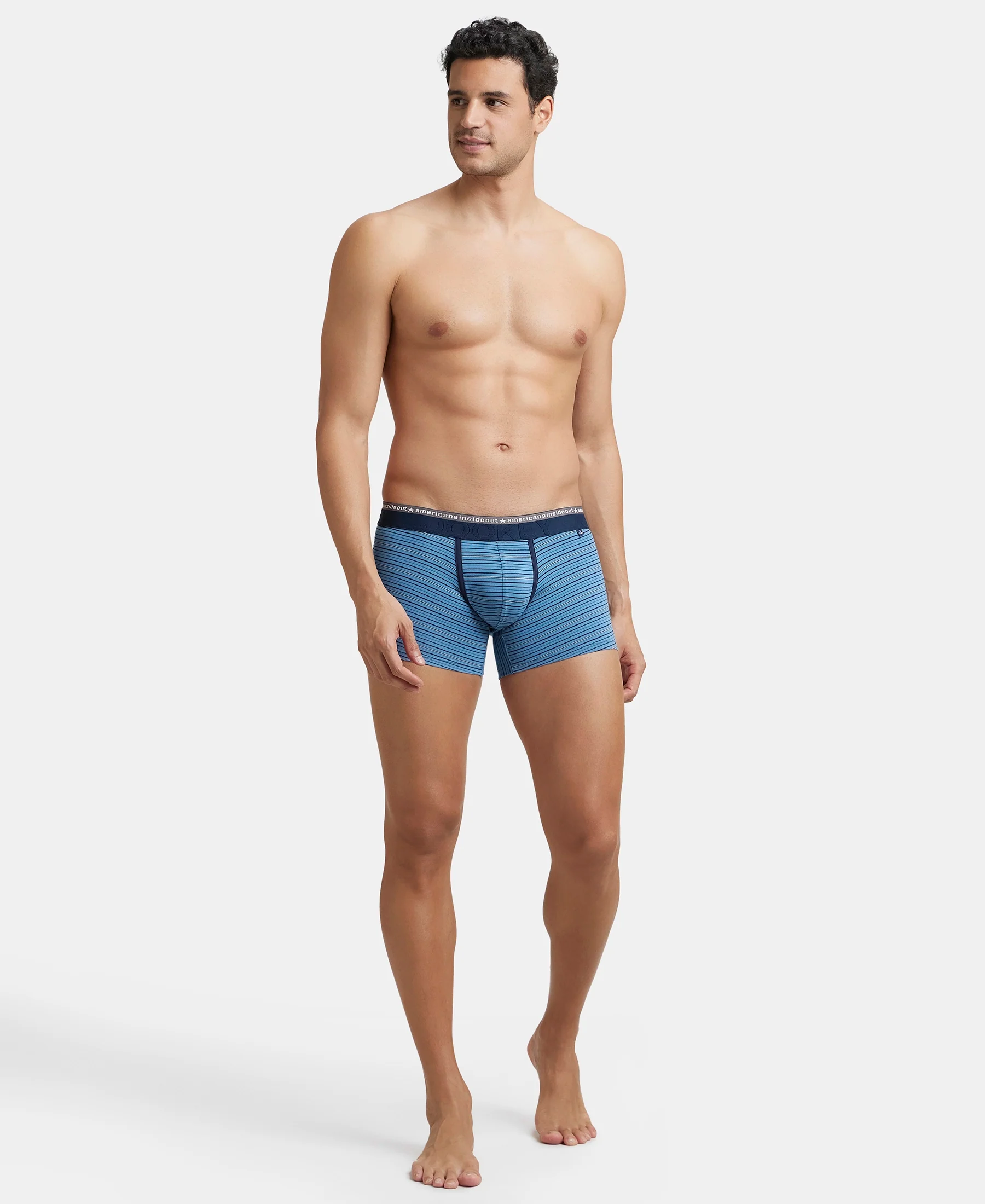 Super Combed Cotton Elastane Stretch Stripe Trunk with Ultrasoft Waistband - Blue Heaven - Image 4