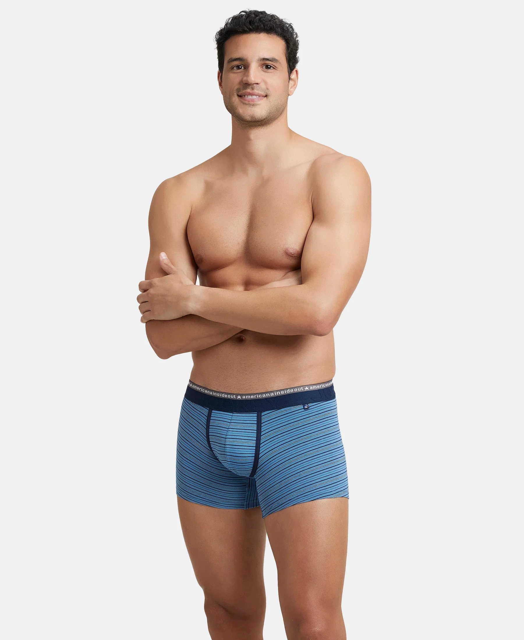 Super Combed Cotton Elastane Stretch Stripe Trunk with Ultrasoft Waistband - Blue Heaven - Image 5