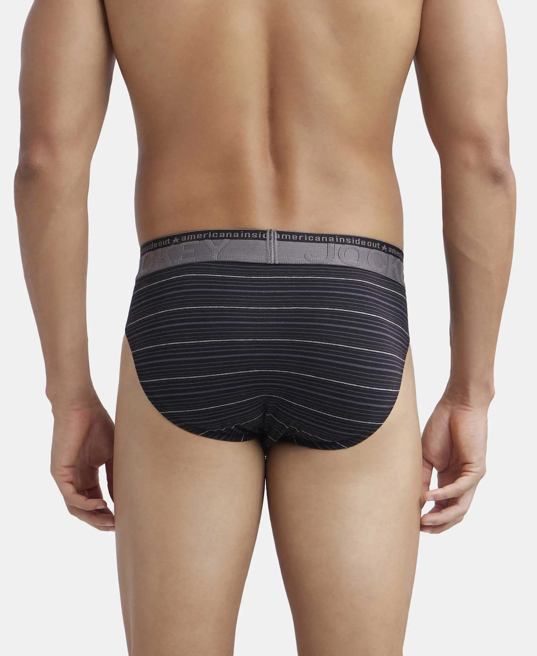 Super Combed Cotton Elastane Stretch Striped Brief with Ultrasoft Waistband  - Black - Image 3