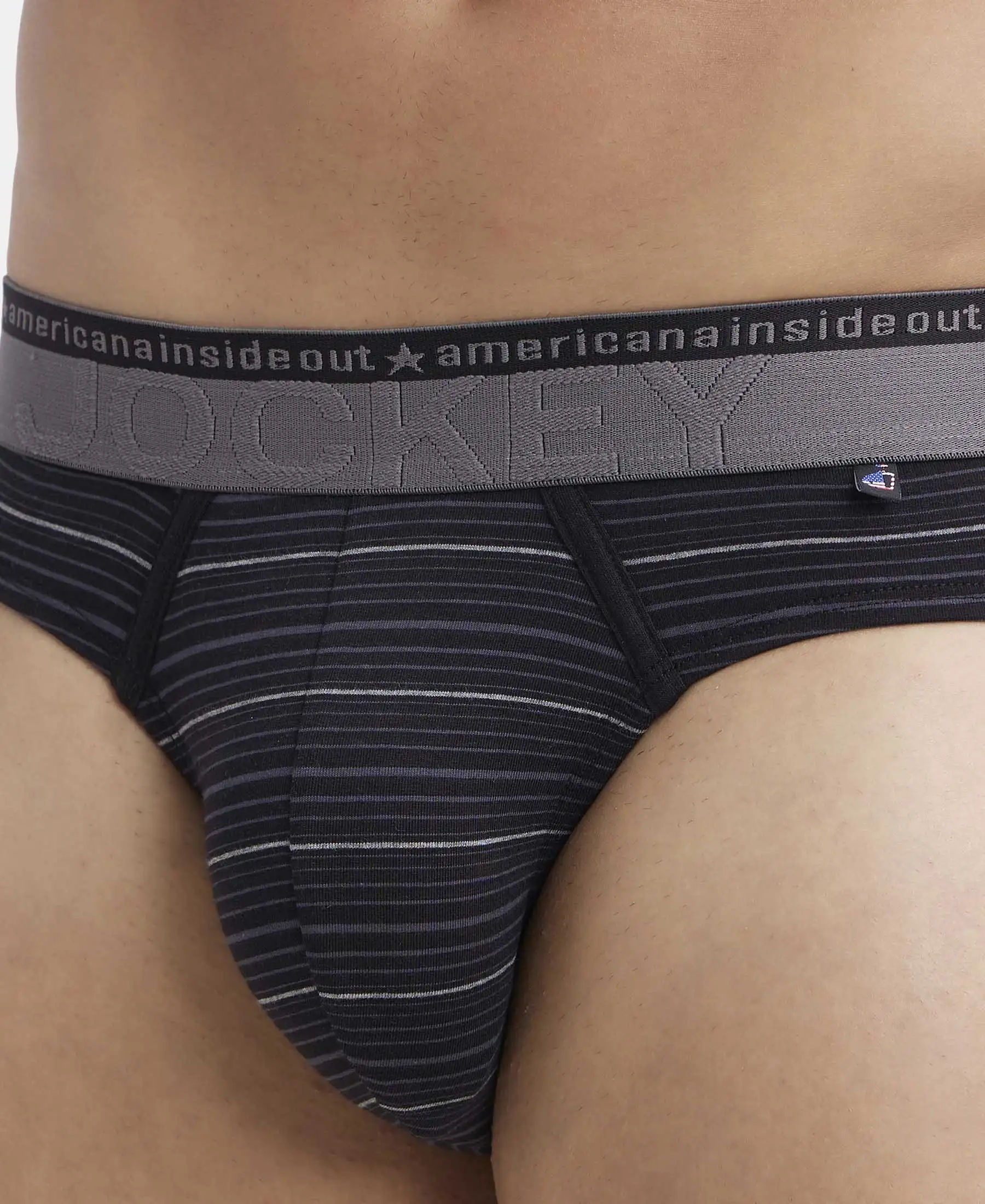Super Combed Cotton Elastane Stretch Striped Brief with Ultrasoft Waistband  - Black - Image 6