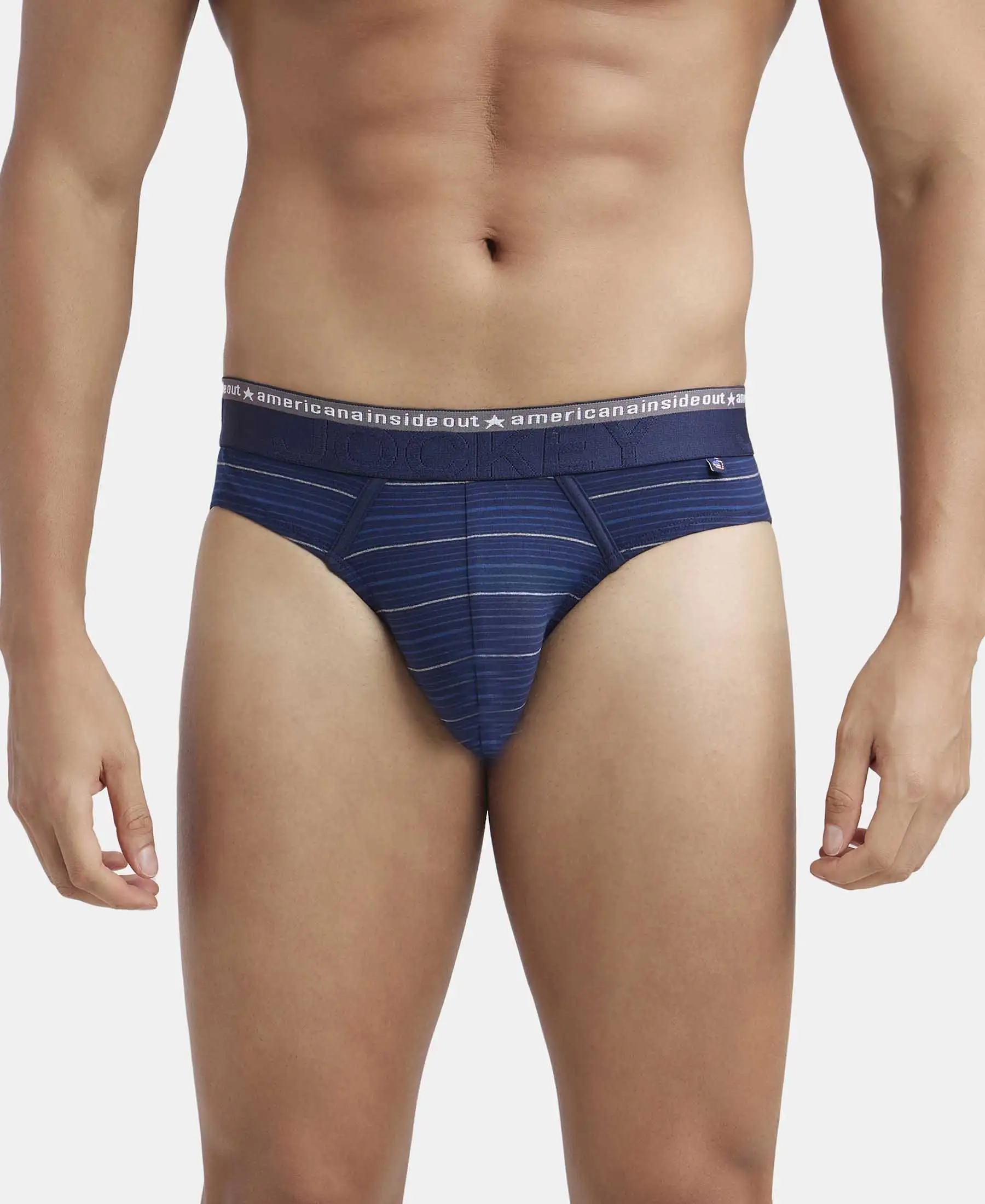 Super Combed Cotton Elastane Stretch Striped Brief with Ultrasoft Waistband - Navy
