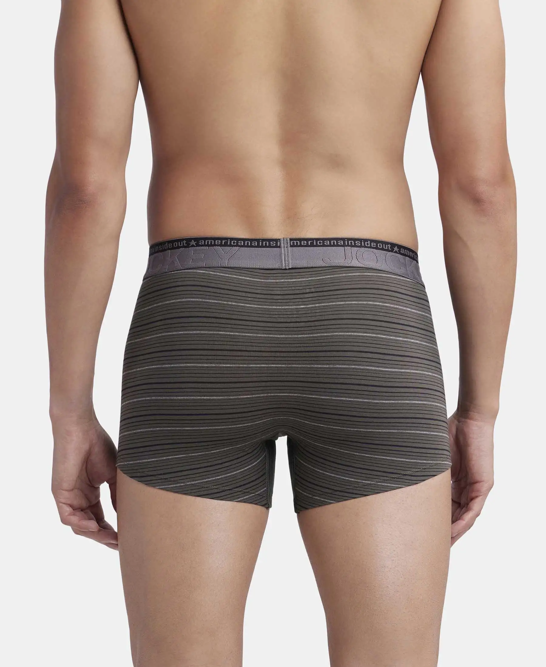 Super Combed Cotton Elastane Stretch Stripe Trunk with Ultrasoft Waistband - Deep Olive - Image 3