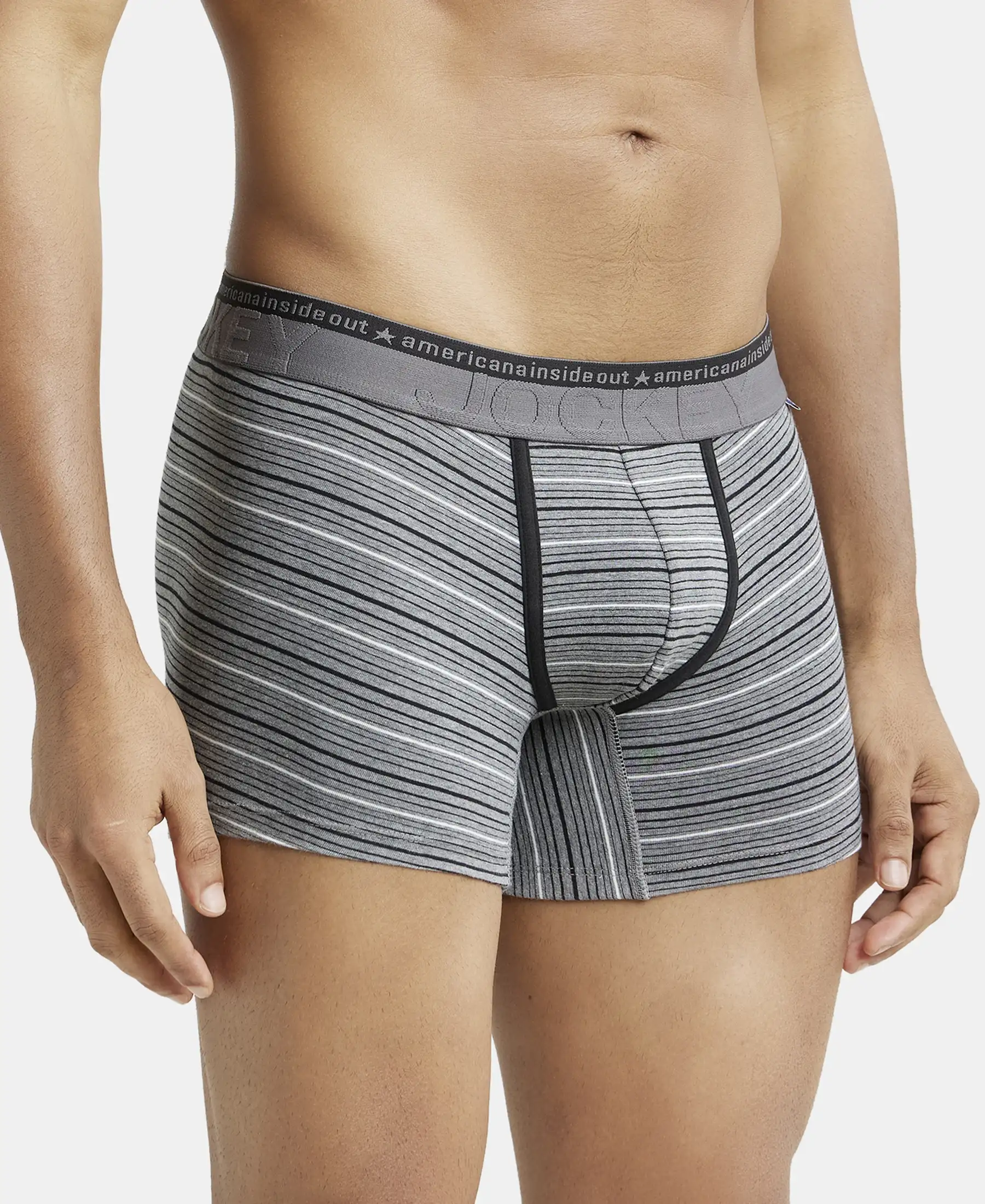 Super Combed Cotton Elastane Stretch Stripe Trunk with Ultrasoft Waistband - Mid Grey Melange - Image 2