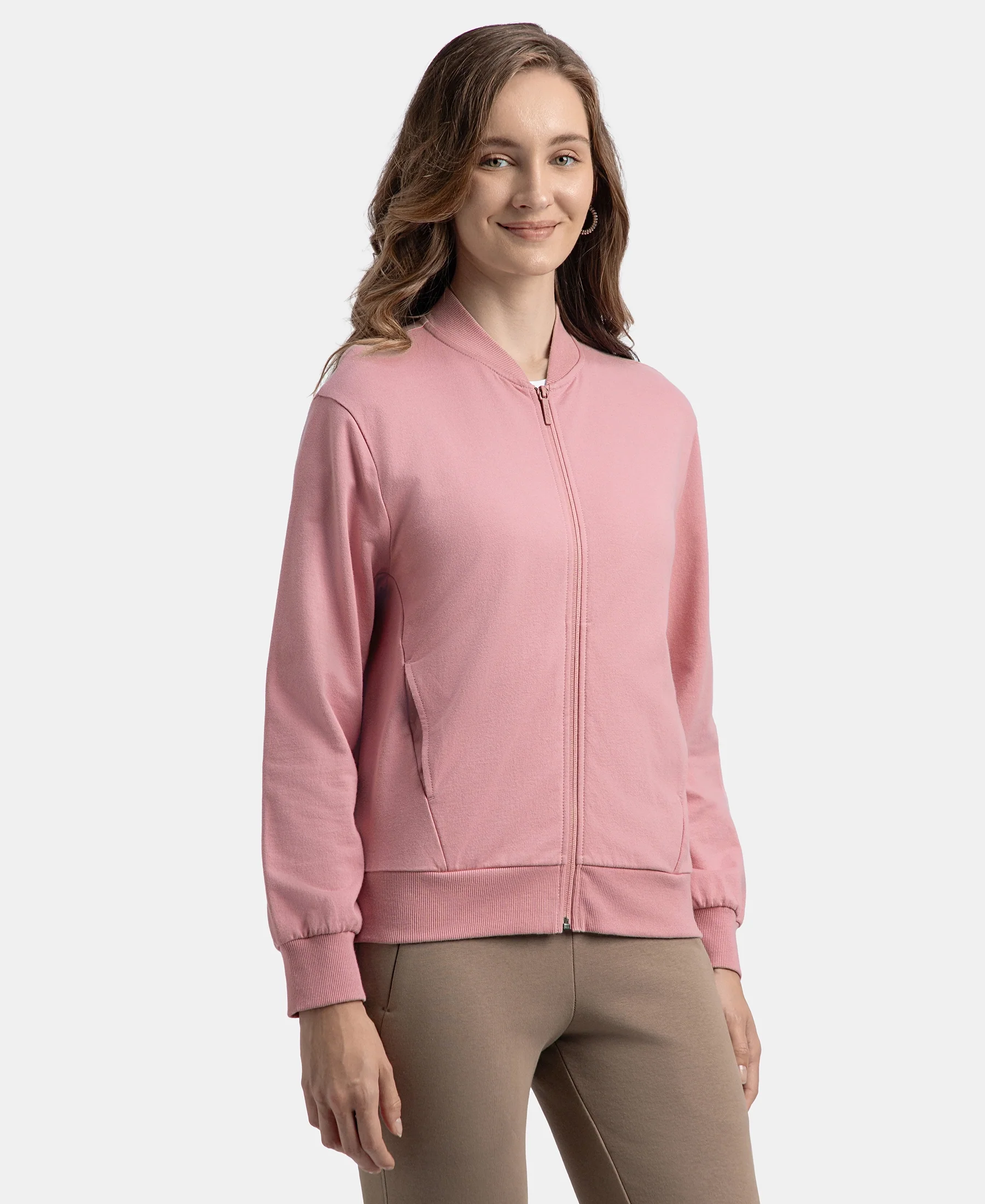 Super Combed Cotton French Terry Drop Shoulder Styled Jacket with Ribbed Cuff and Hem - Lilas - Image 2