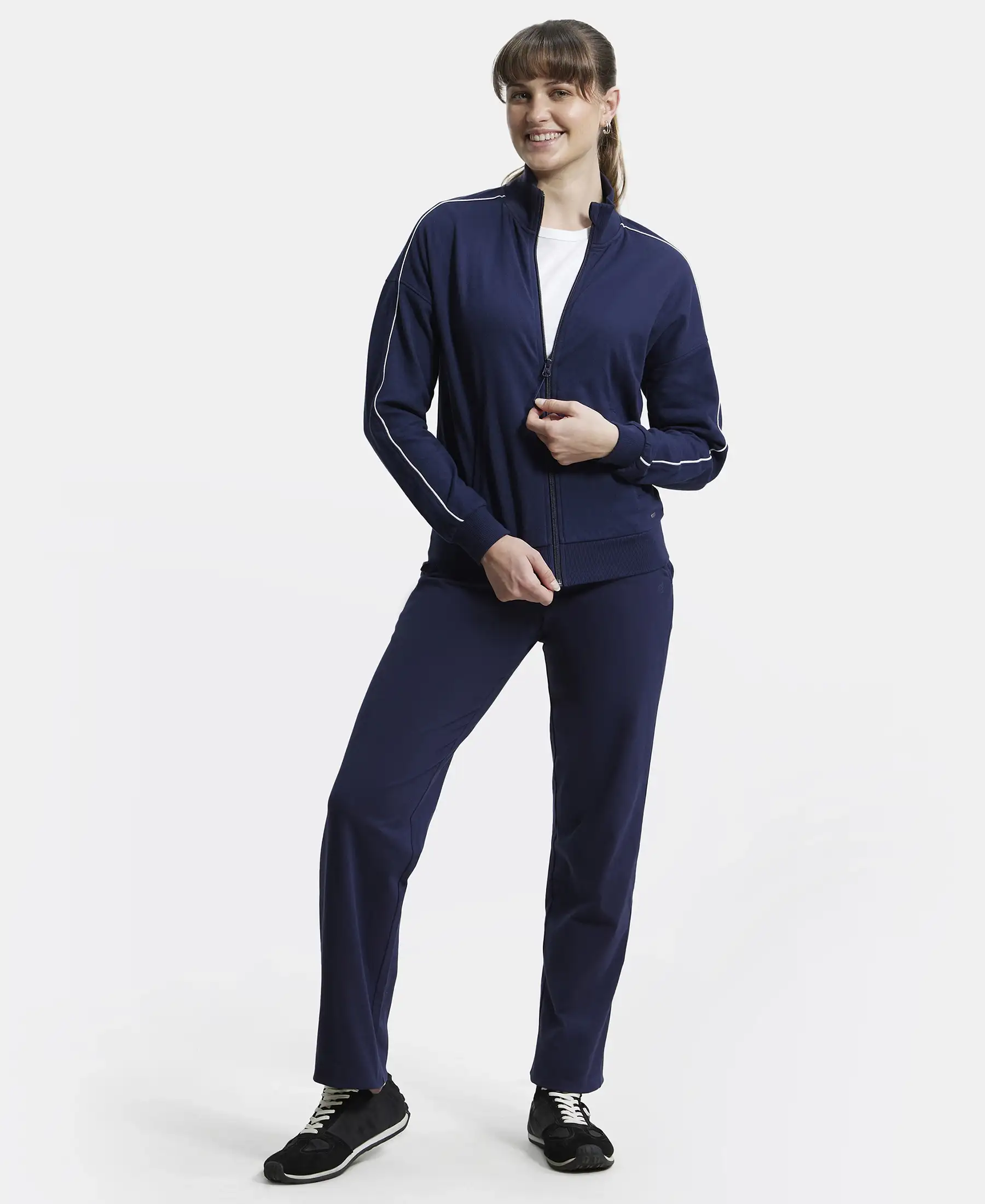 Super Combed Cotton French Terry Drop Shoulder Styled Jacket with Ribbed Cuff and Hem - Navy Blazer - Image 4