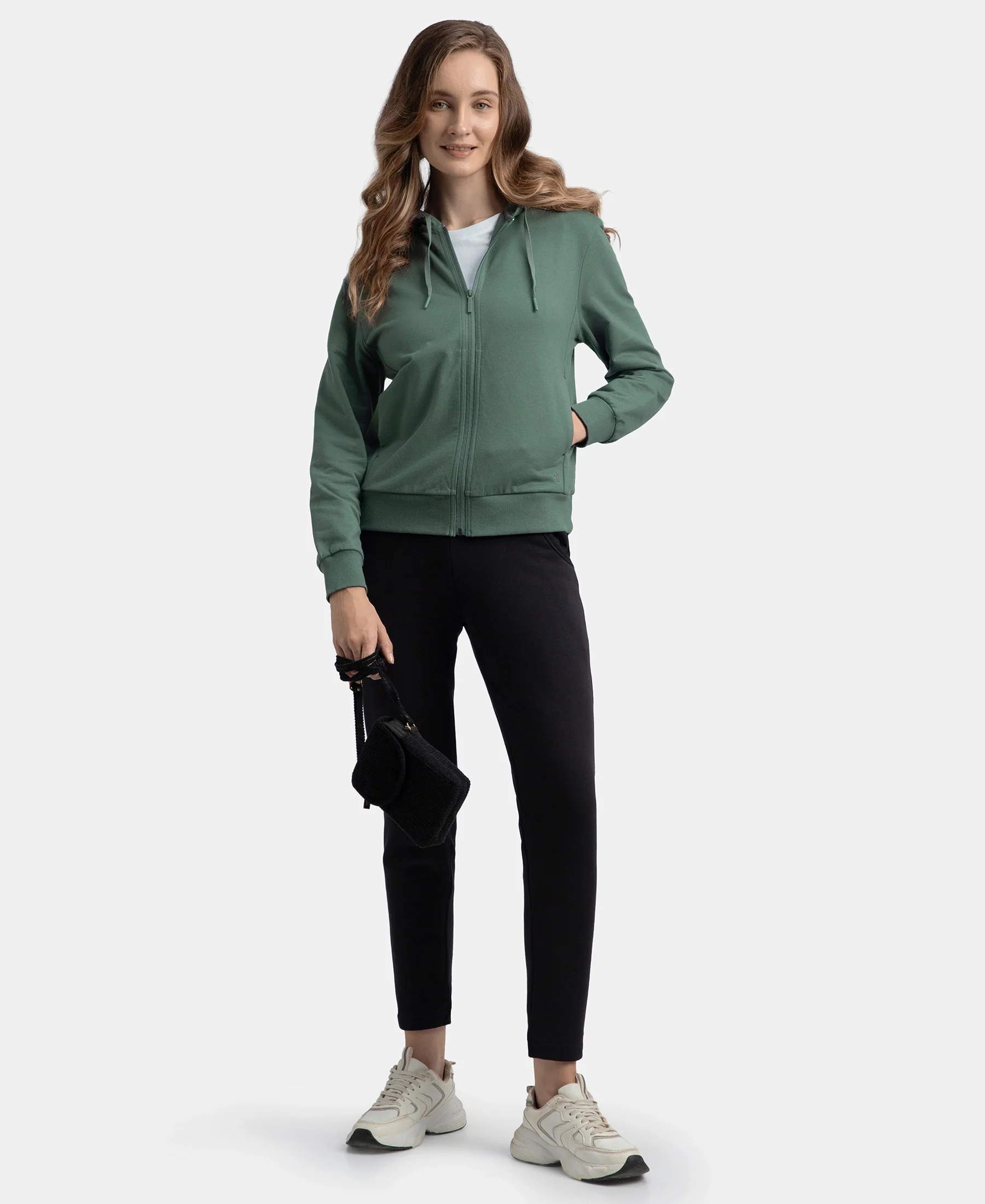 Super Combed Cotton French Terry Fabric Hoodie Jacket with Side Pockets - Balsam Green - Image 6