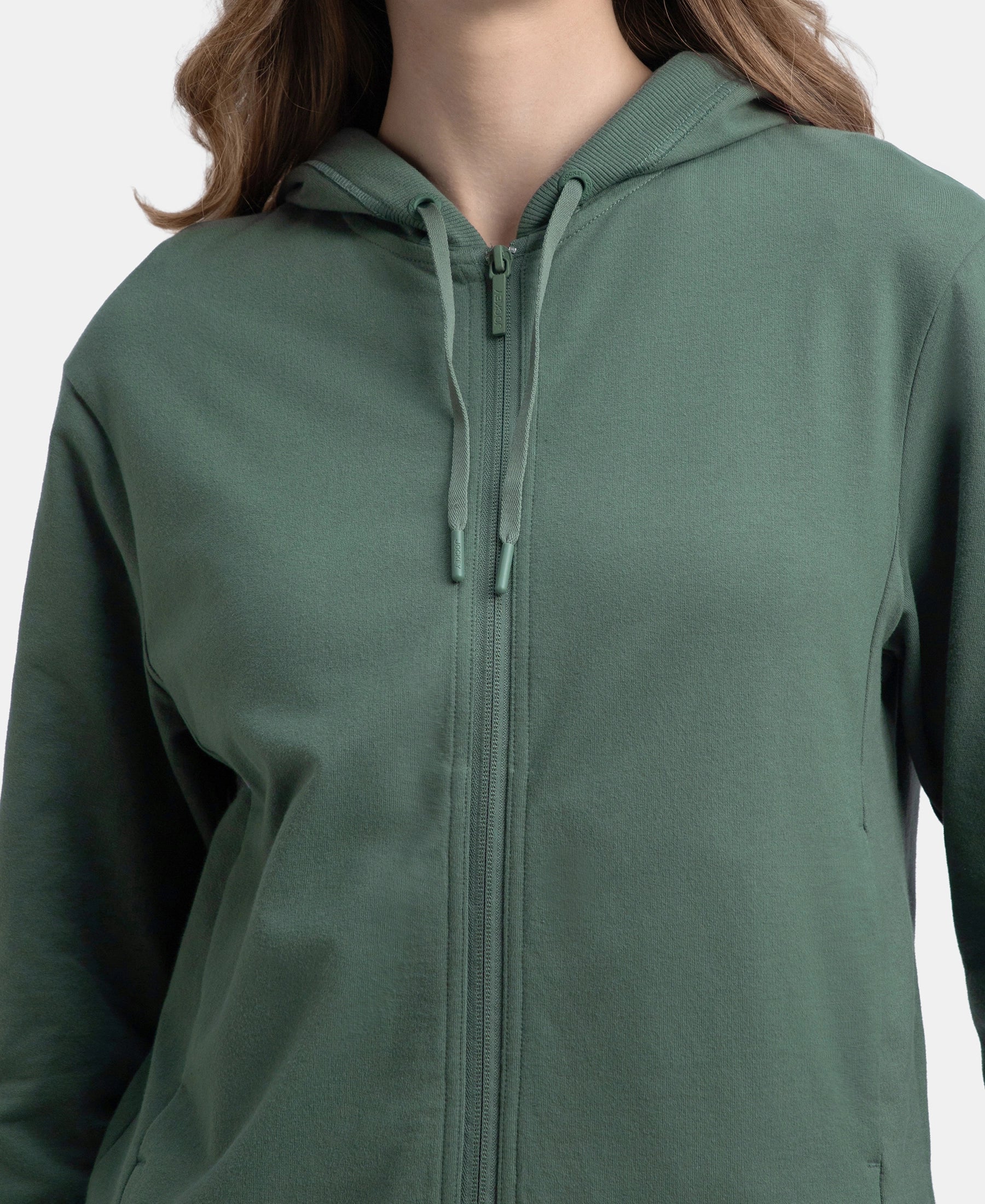 Super Combed Cotton French Terry Fabric Hoodie Jacket with Side Pockets - Balsam Green - Image 7