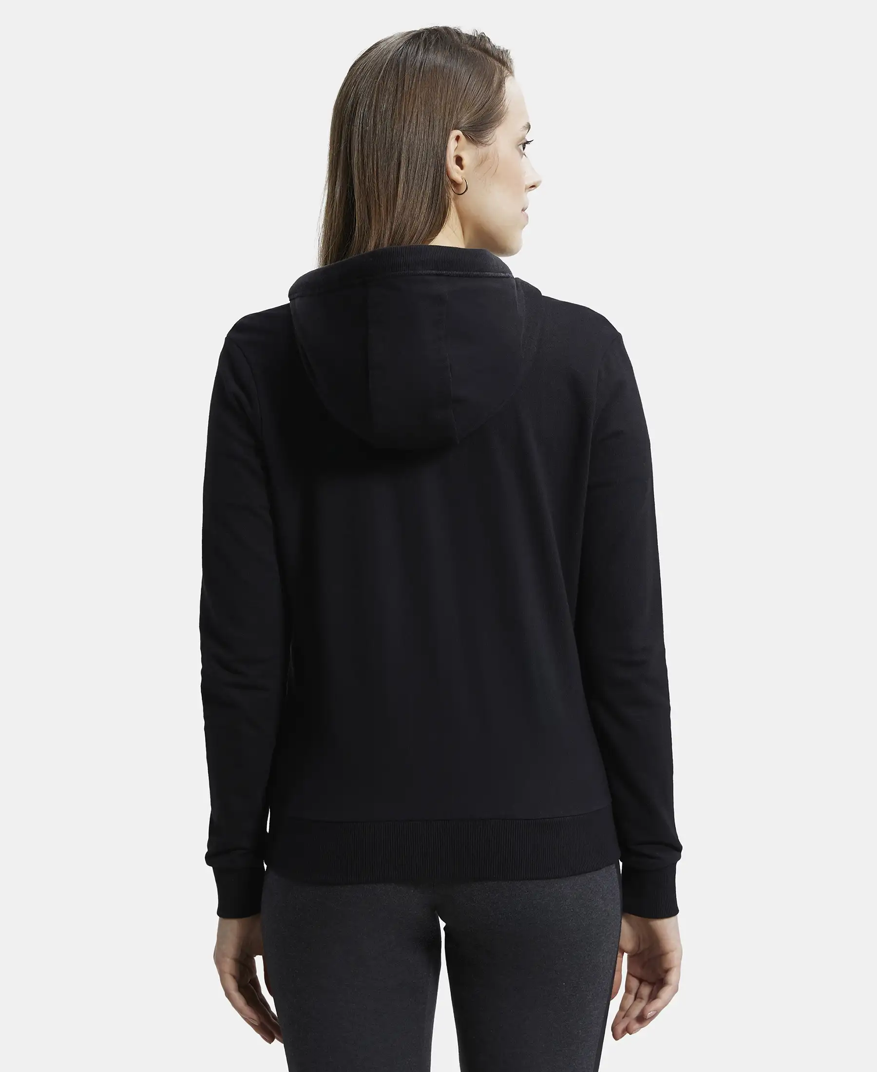Super Combed Cotton French Terry Fabric Hoodie Jacket with Side Pockets - Black - Image 3