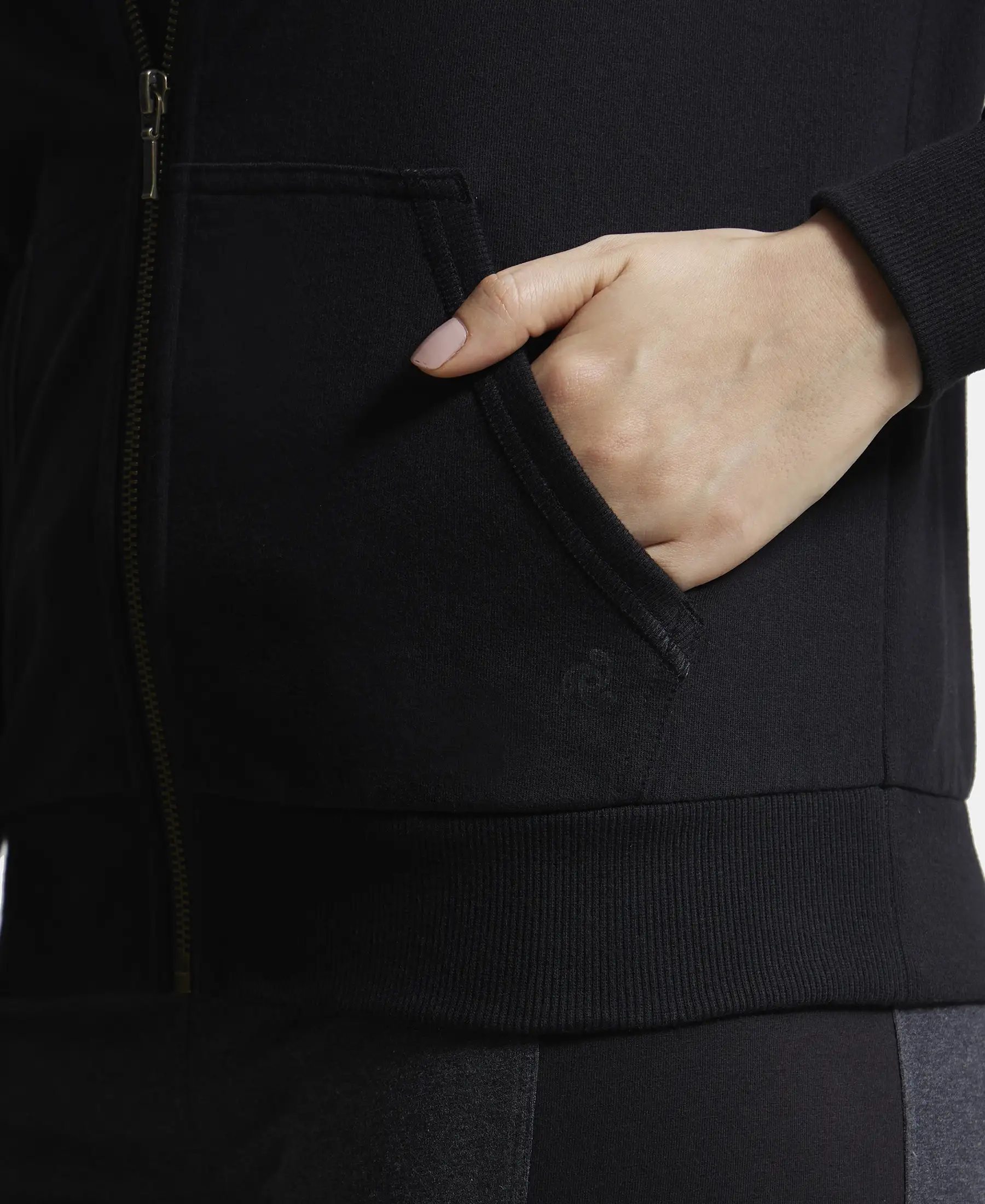 Super Combed Cotton French Terry Fabric Hoodie Jacket with Side Pockets - Black - Image 6