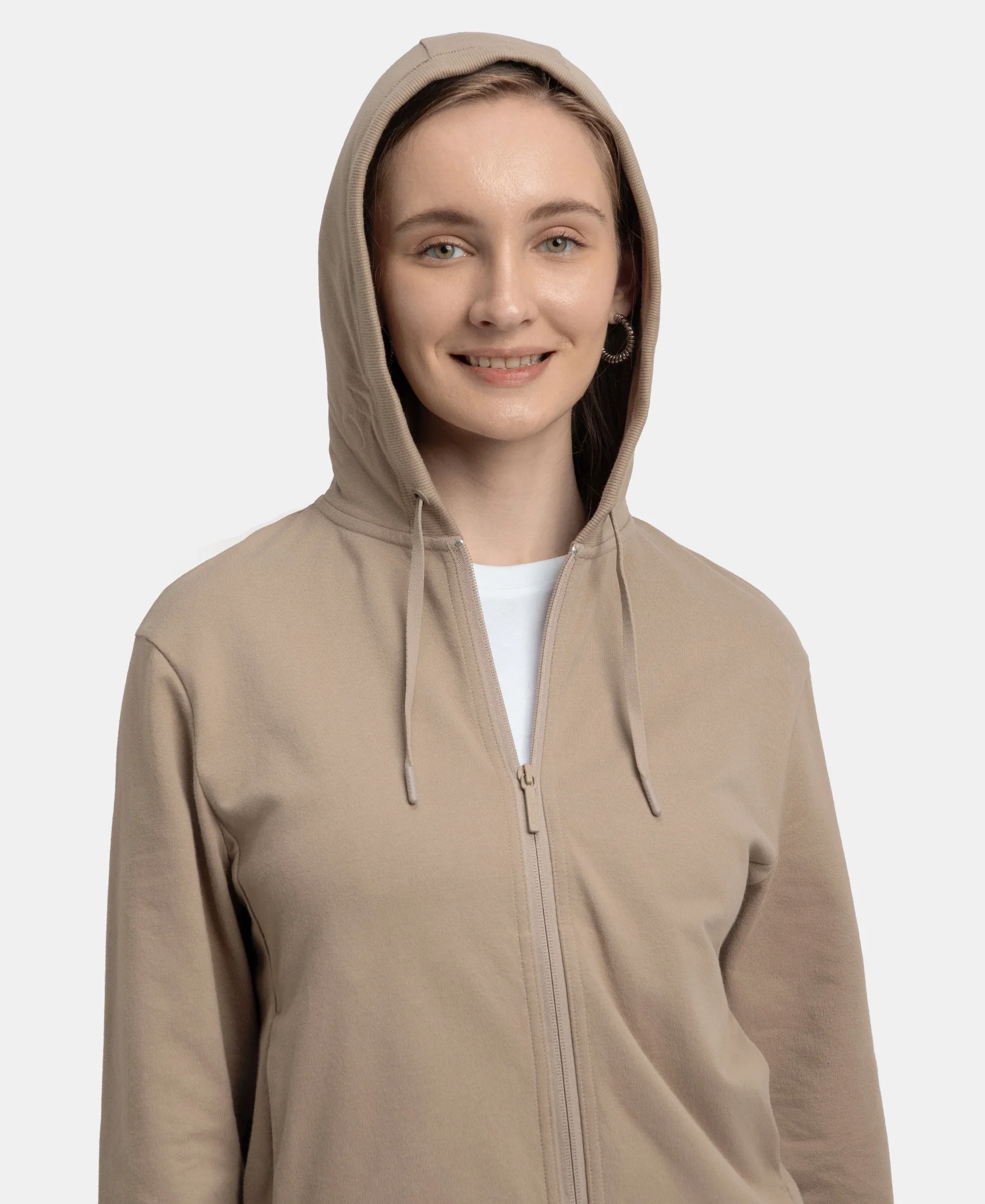 Super Combed Cotton French Terry Fabric Hoodie Jacket with Side Pockets - Taupe Grey - Image 8