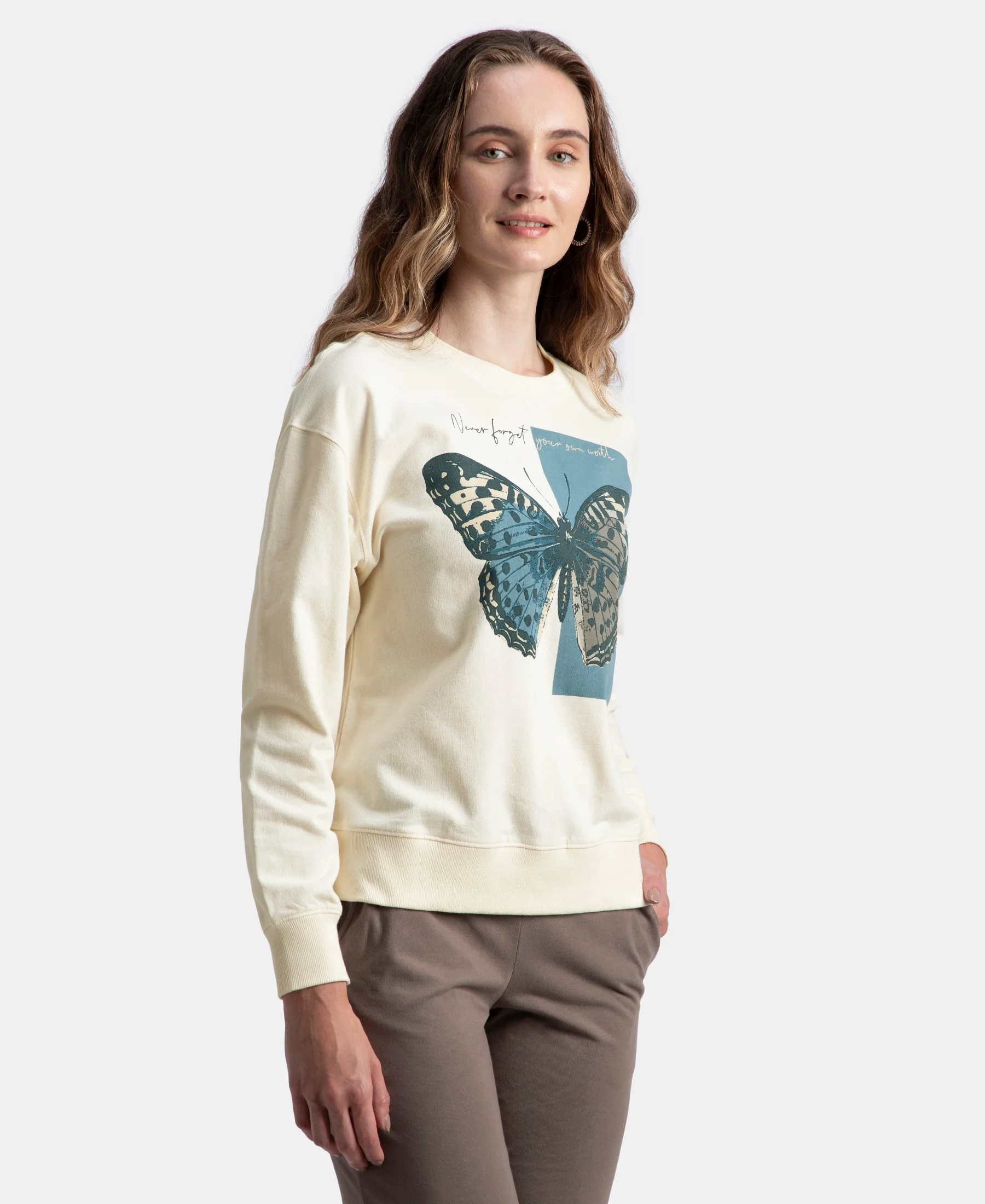 Super Combed Cotton French Terry Fabric Printed Sweatshirt - Antique White - Image 2