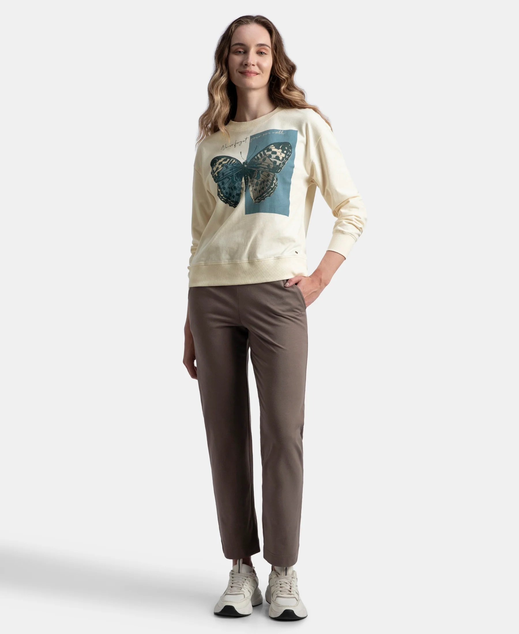 Super Combed Cotton French Terry Fabric Printed Sweatshirt - Antique White - Image 4