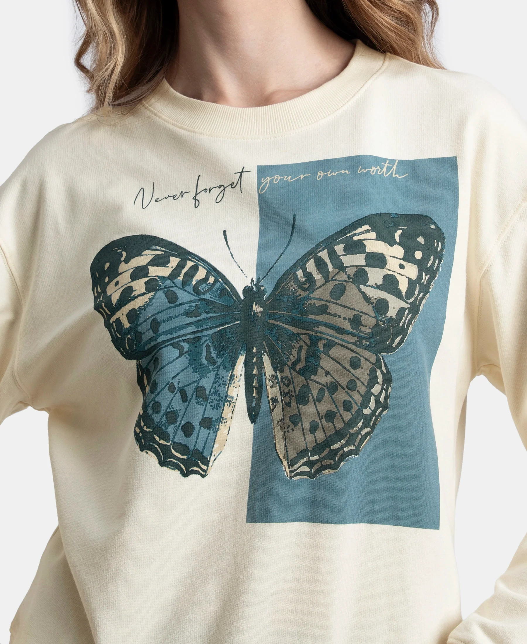 Super Combed Cotton French Terry Fabric Printed Sweatshirt - Antique White - Image 7