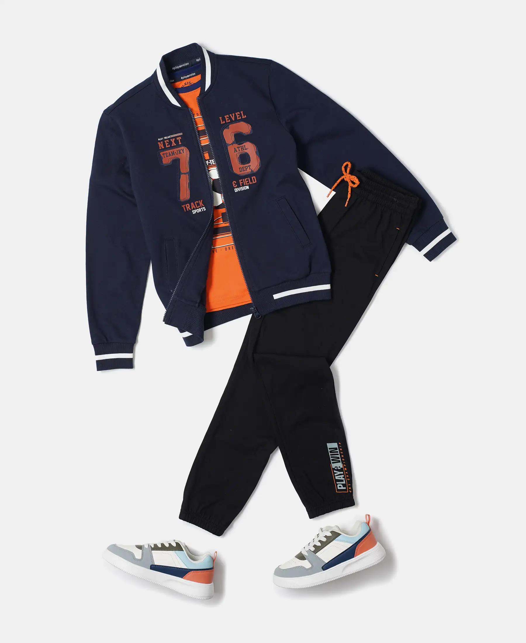Boy's Super Combed Cotton French Terry Graphic Printed Jacket - Navy - Image 4