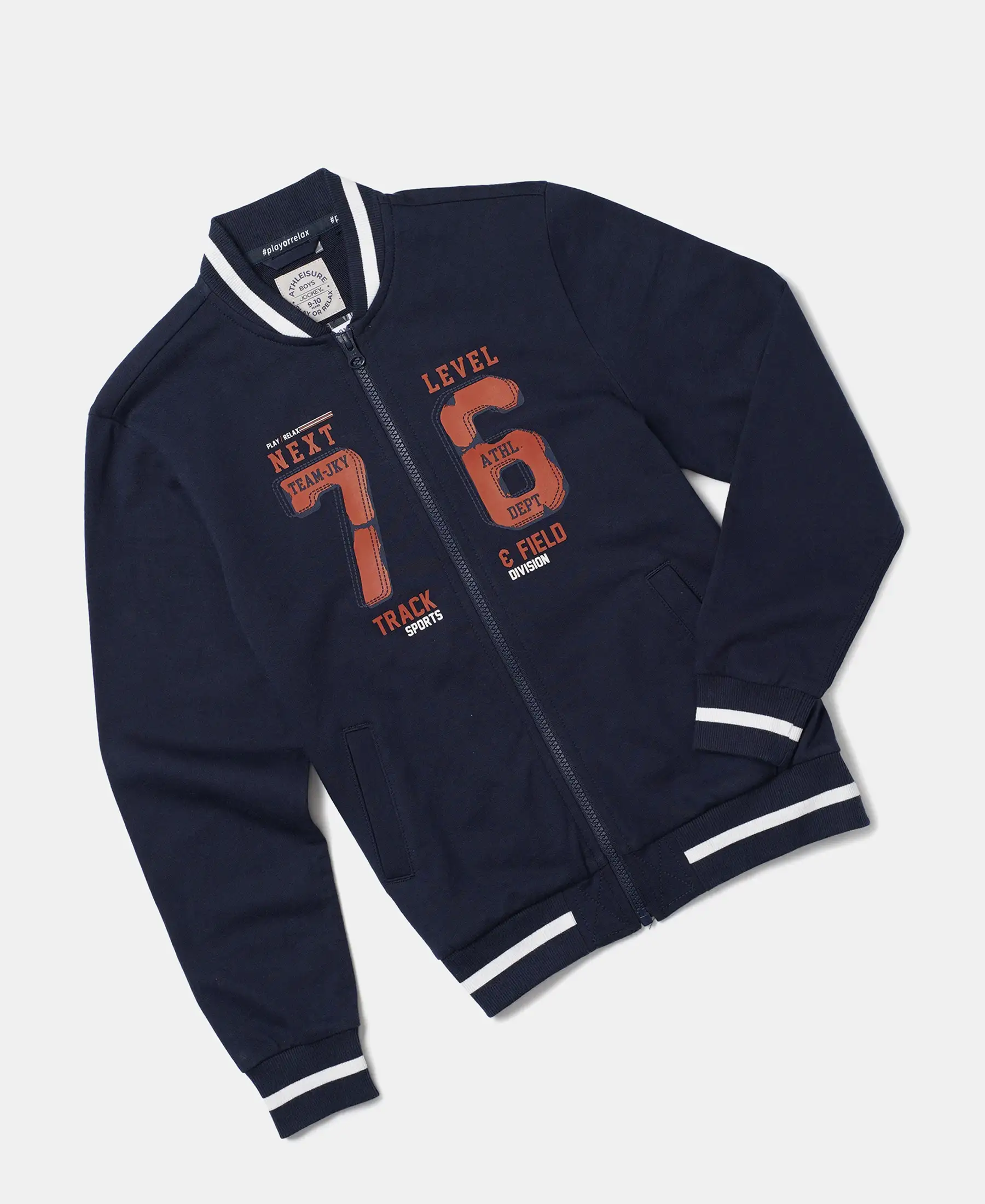 Boy's Super Combed Cotton French Terry Graphic Printed Jacket - Navy - Image 5