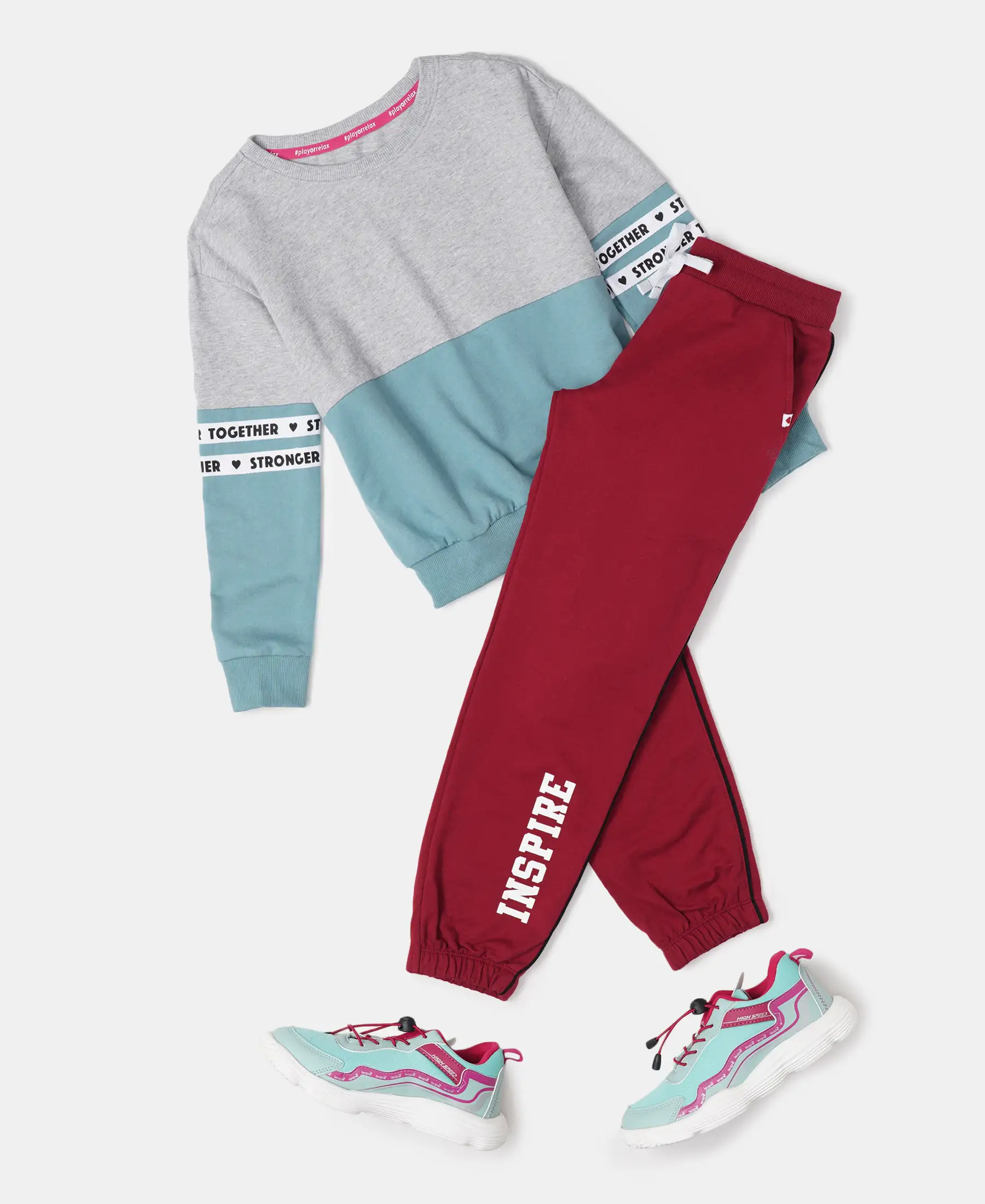 Girl's Super Combed Cotton French Terry Graphic Printed Relaxed Fit Joggers - Biking Red - Image 4